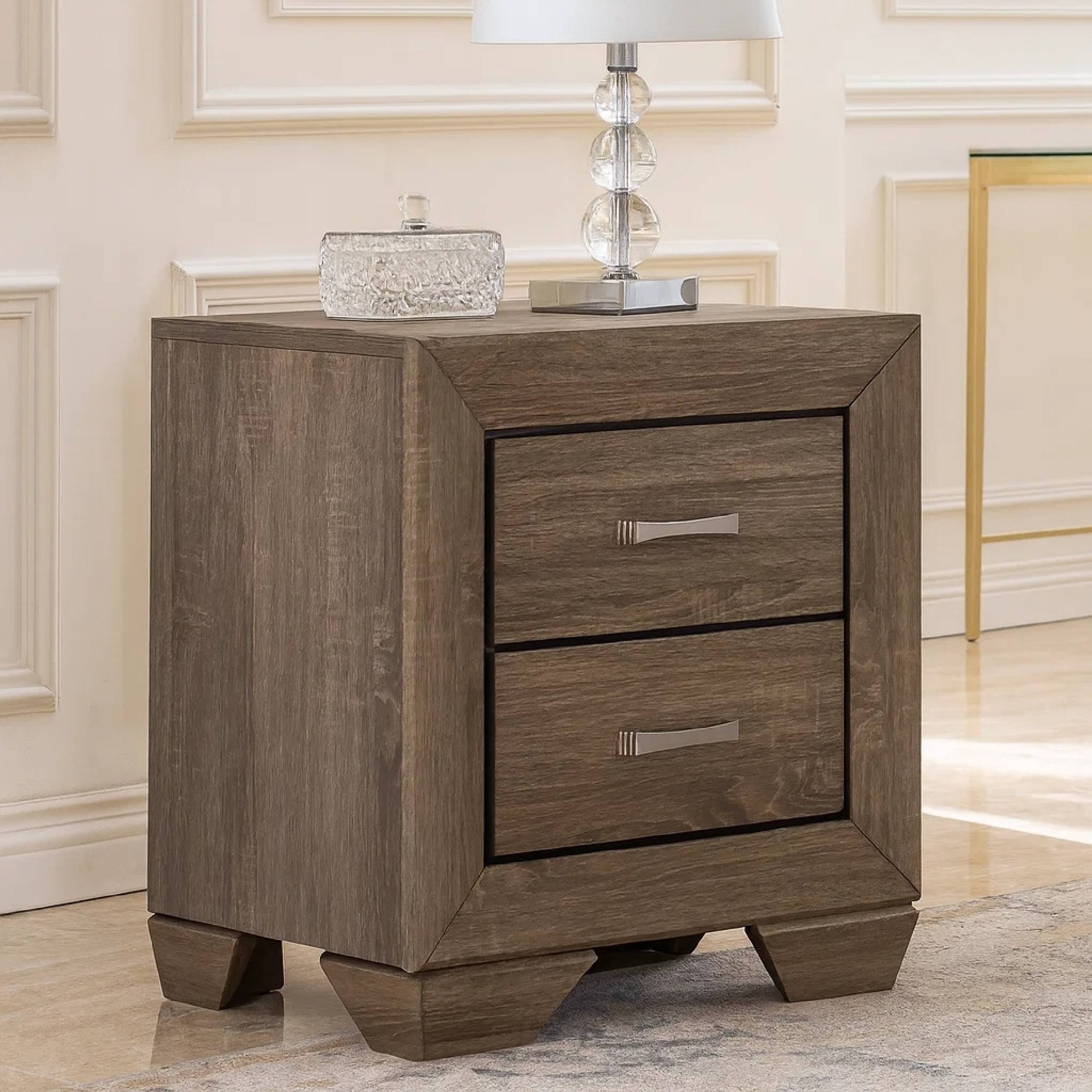Alt View 3. Manhattan Lane - Transitional Style Wooden Nightstand with Two Drawers and Tapered Feet - Brown.