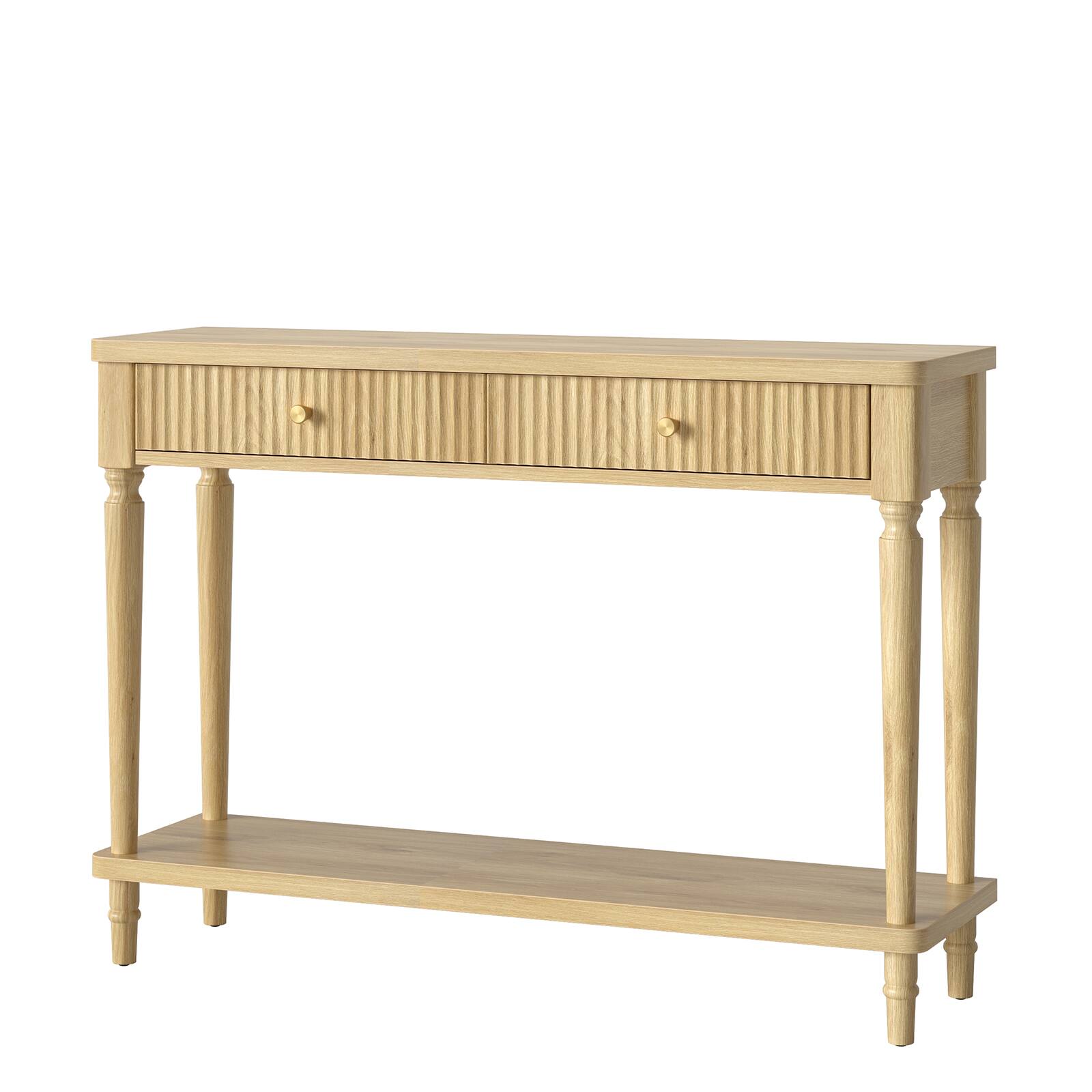 Alt View 5. Bestier - Console Table with Storage, Entryway Table with 2 Drawers,  Wooden Legs Vertical Ribbed Hallway Table for Living Room - Natural Oak.
