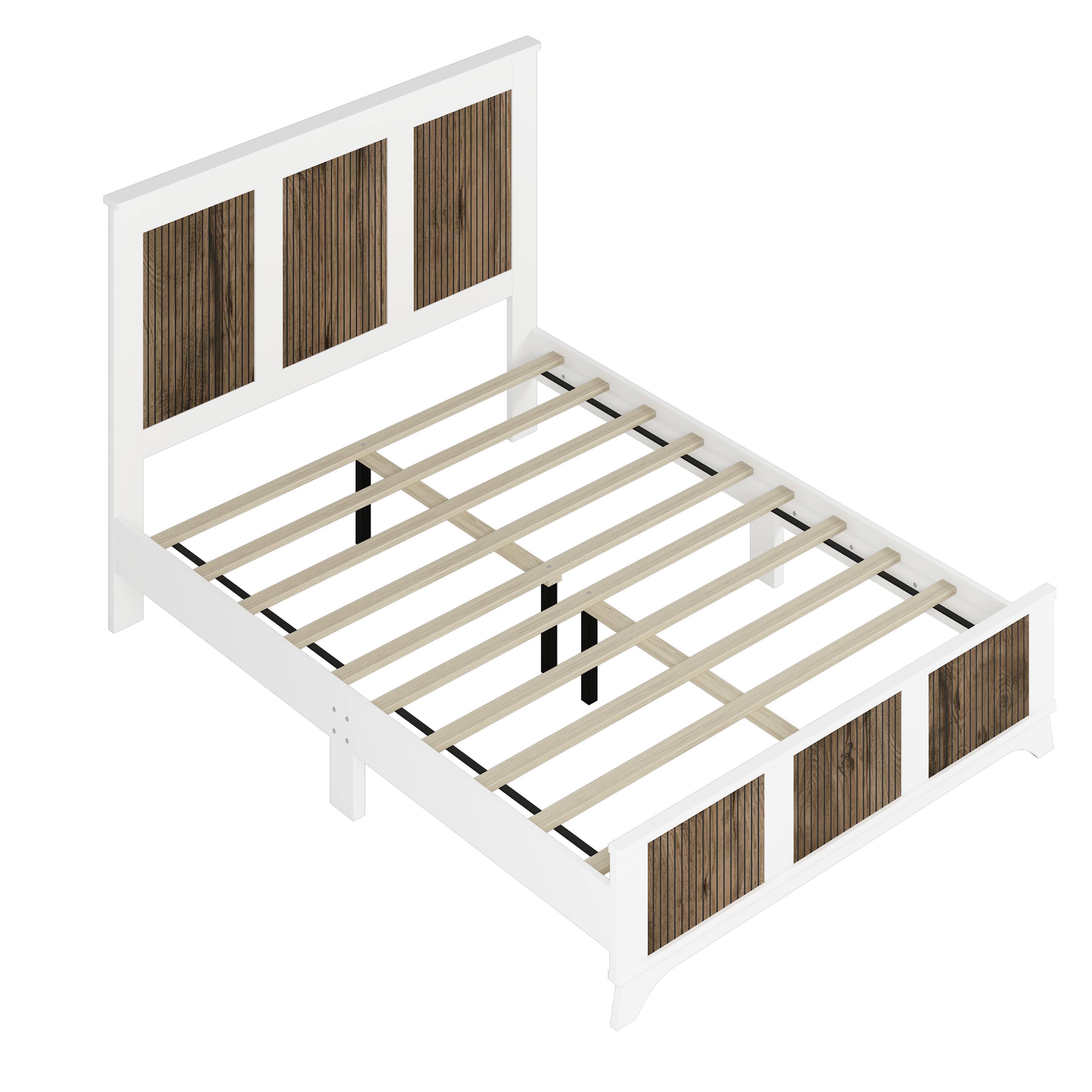 Back. Tiramisubest - Wooden Platform Queen Size Bed, Modern Platform Bed with Wooden Strip Stickers Decoration, Plywood Slats Support, White - White.