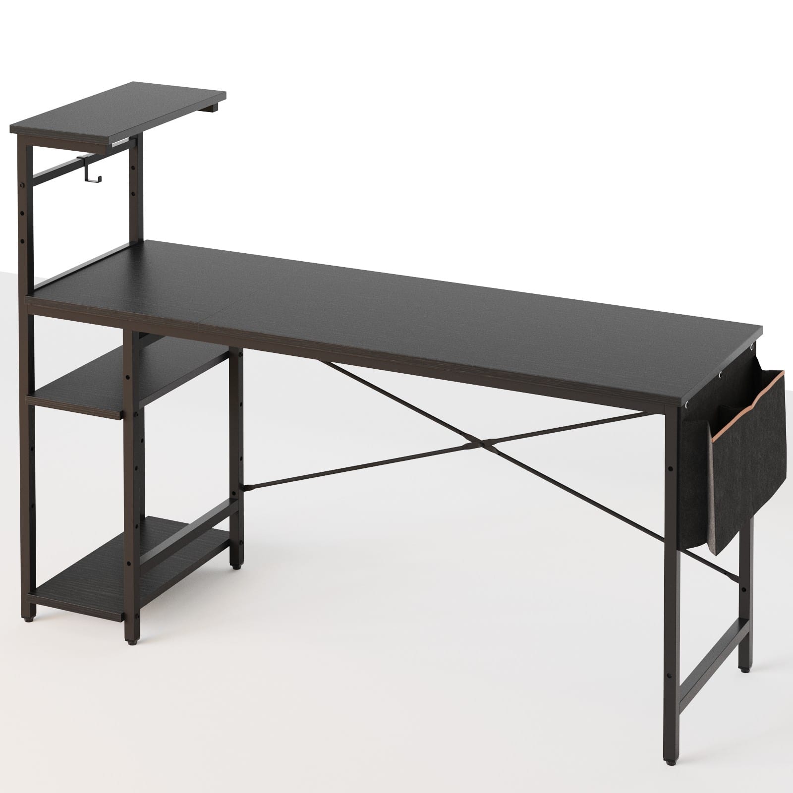 Angle. Bestier - 61inch Gaming Desk with LED Lights Storage Shelves File Pockets & Hooks Spacious RGB Gaming Table - Black.