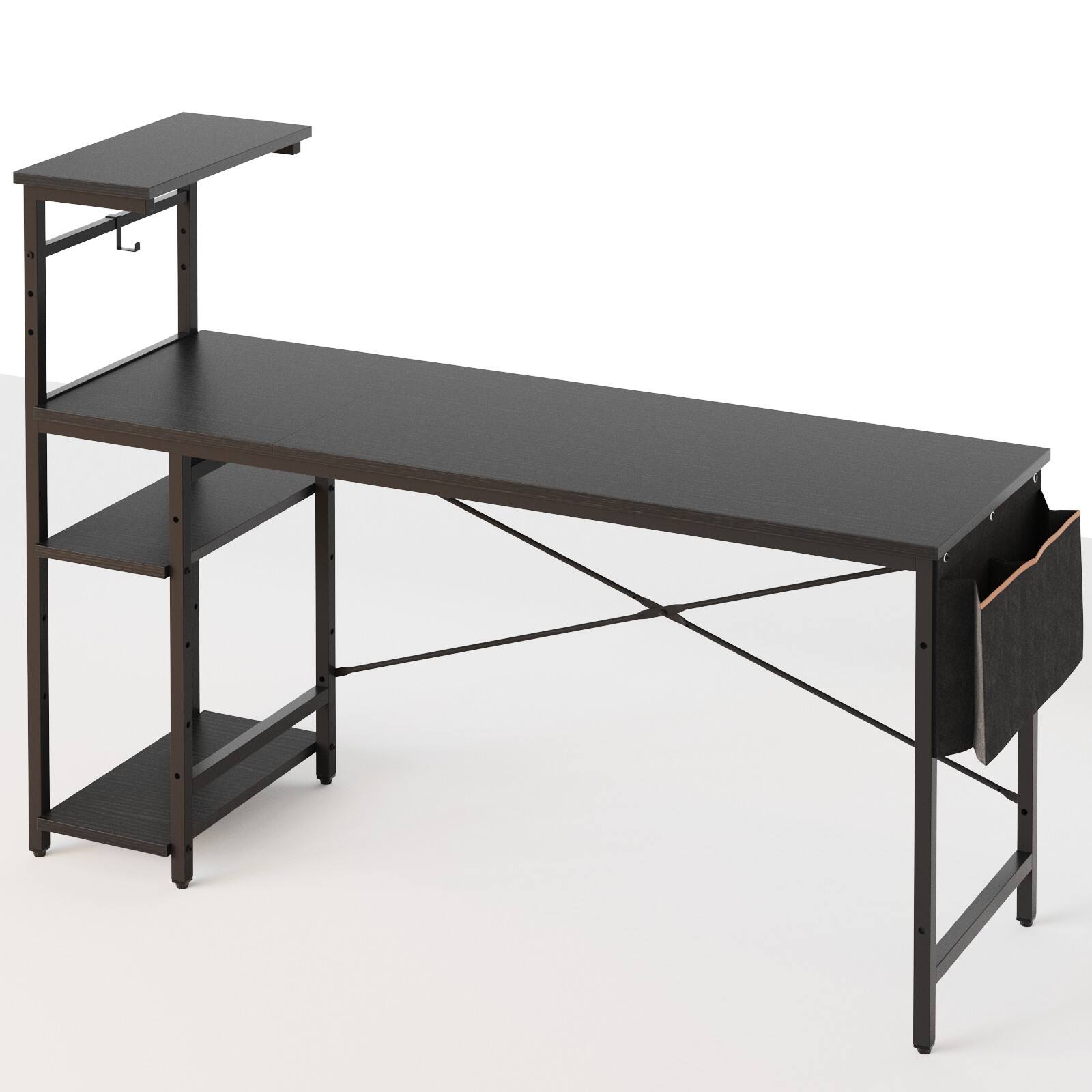 Angle. Bestier - 61inch Gaming Desk with LED Lights Storage Shelves File Pockets & Hooks Spacious RGB Gaming Table - Black.