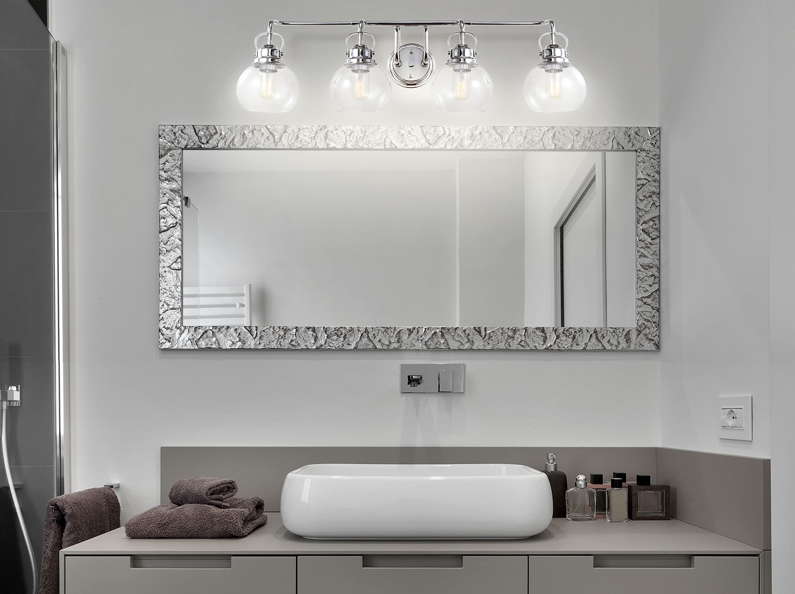 Back. Dazzling Pops - Jyla Shirley Metal bubbled Glass Vanity Light Contemporary Transitional k Edison w Bulbs Included For Bathr - 4 Light.