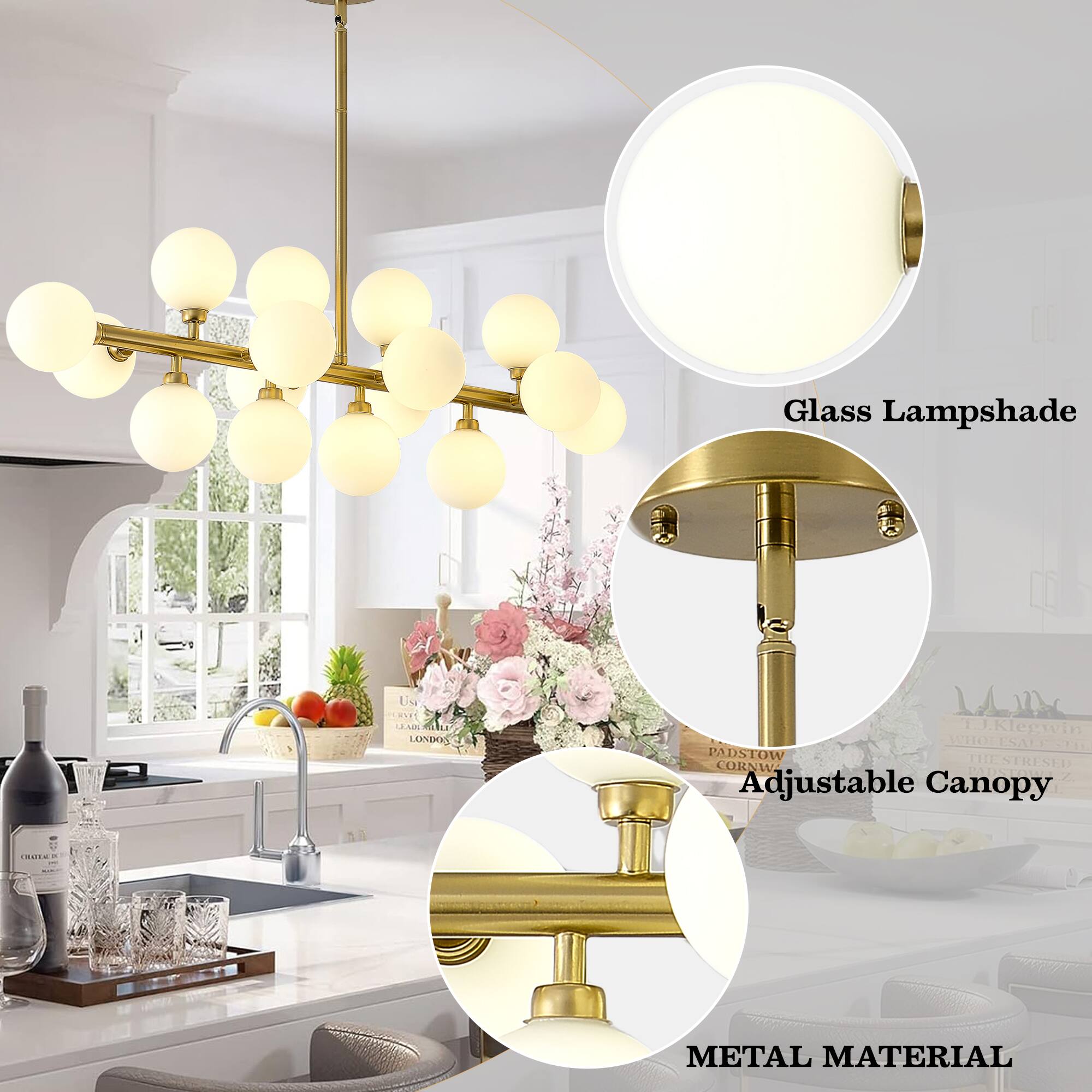 Glass Lampshade  
Adjustable Canopy  
Metal Material