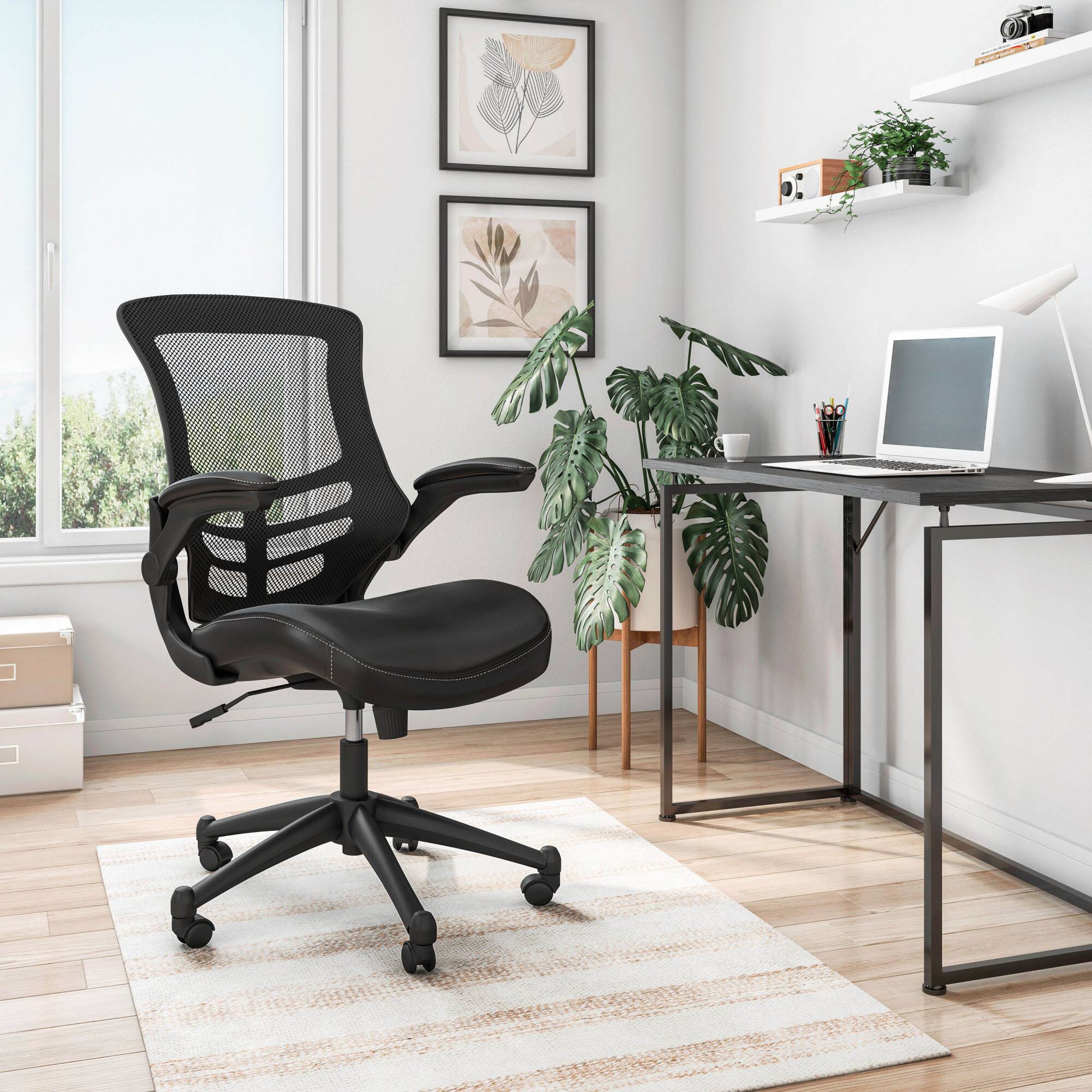 Front. GOODSILO - Stylish Mid-Back Mesh Office Chair with Adjustable Arms and Ergonomic Support - Black.