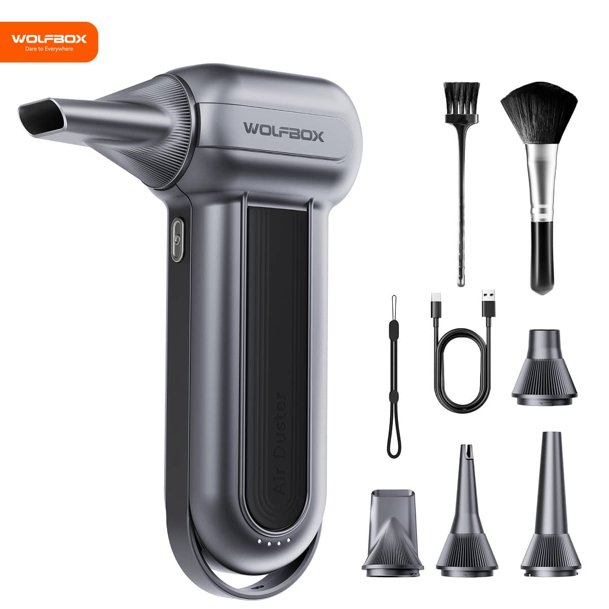 WOLFBOX - 150000 RPM Super Power Electric Air Duster, Cordless Compressed Air Duster Mini Blower for Keyboard, PC, Home Cleaning - Silver