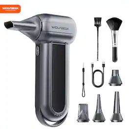 WOLFBOX - 150000 RPM Super Power Electric Air Duster, Cordless Compressed Air Duster Mini Blower for Keyboard, PC, Home Cleaning - Silver