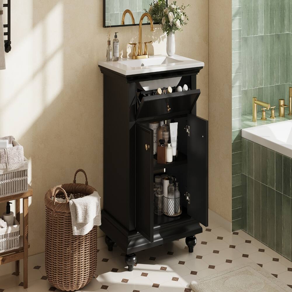 Alt View 6. Loheer - Loheer 24 inch black bathroom vanity with Ceramic Sink, Modern Bathroom Vanity with Tip-Out Drawer & Soft Close Hinges - Black.