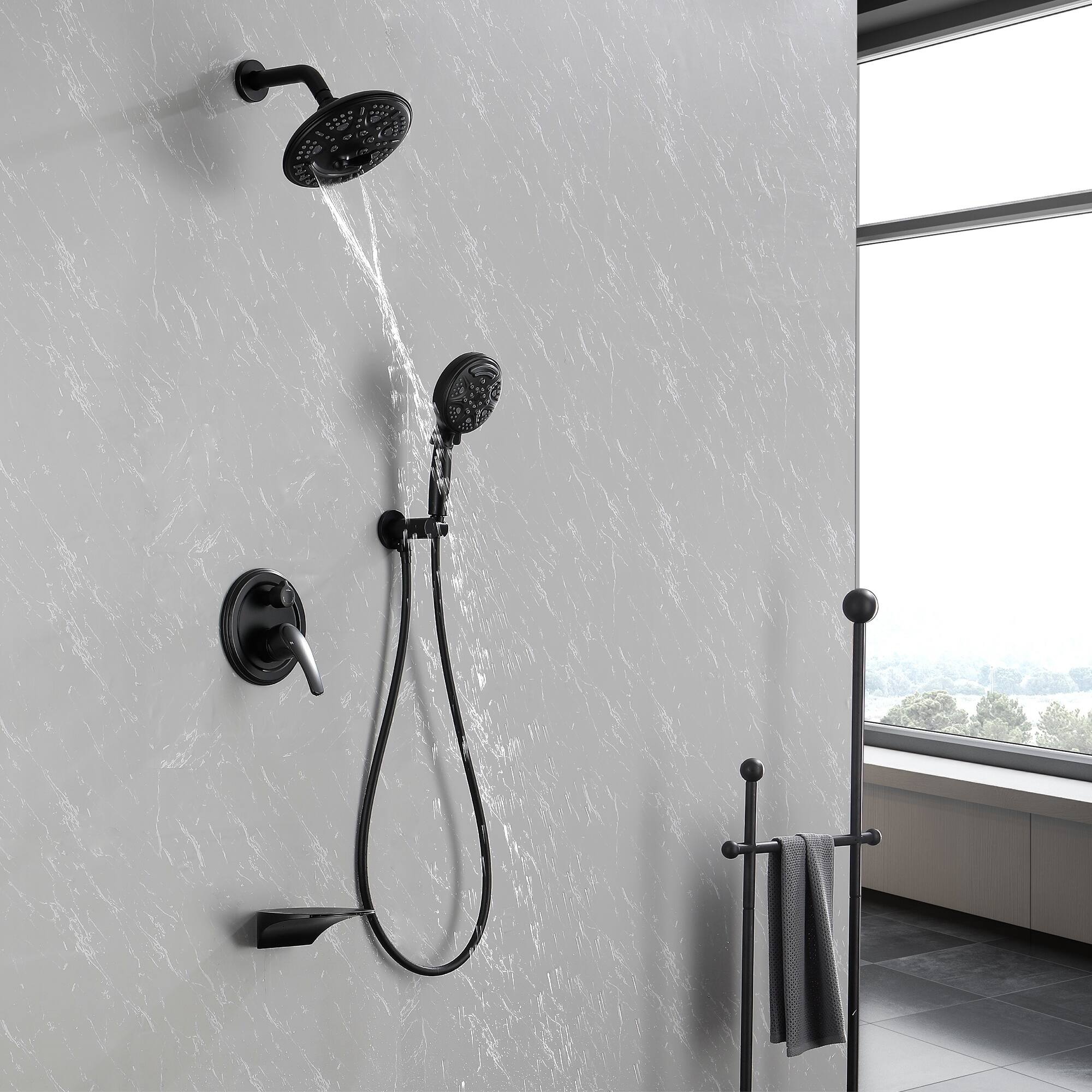 Alt View 2. Boyel Living - Matte Black Shower Set Brass SUS304 3-Function Valve 8-Inch Top Spray 9-Function Handheld cUPC - Black.