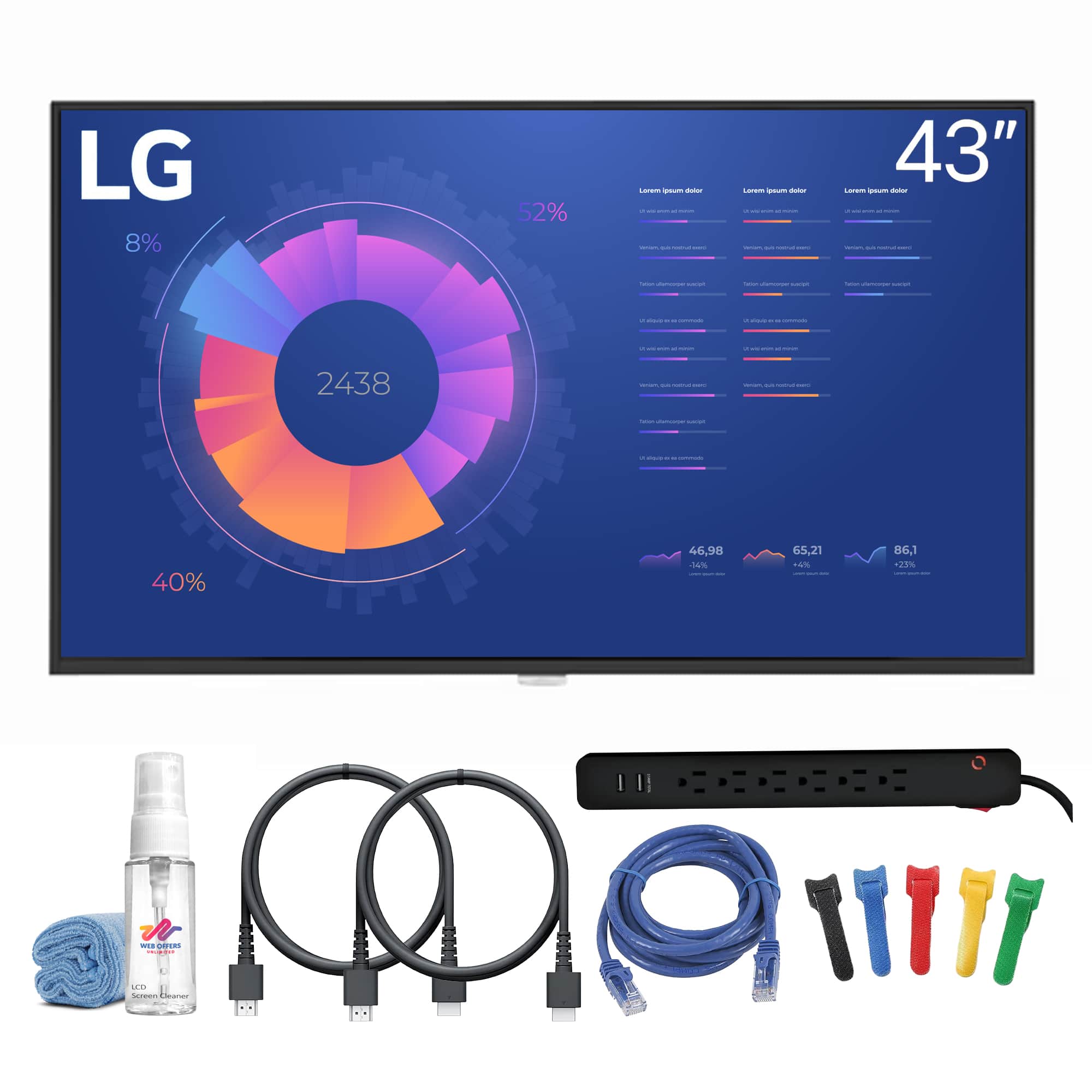 LG - ML5K-B 43" Class 4K UHD Digital Signage LED Display + 2x HDMI Cable + Cable Ties + More