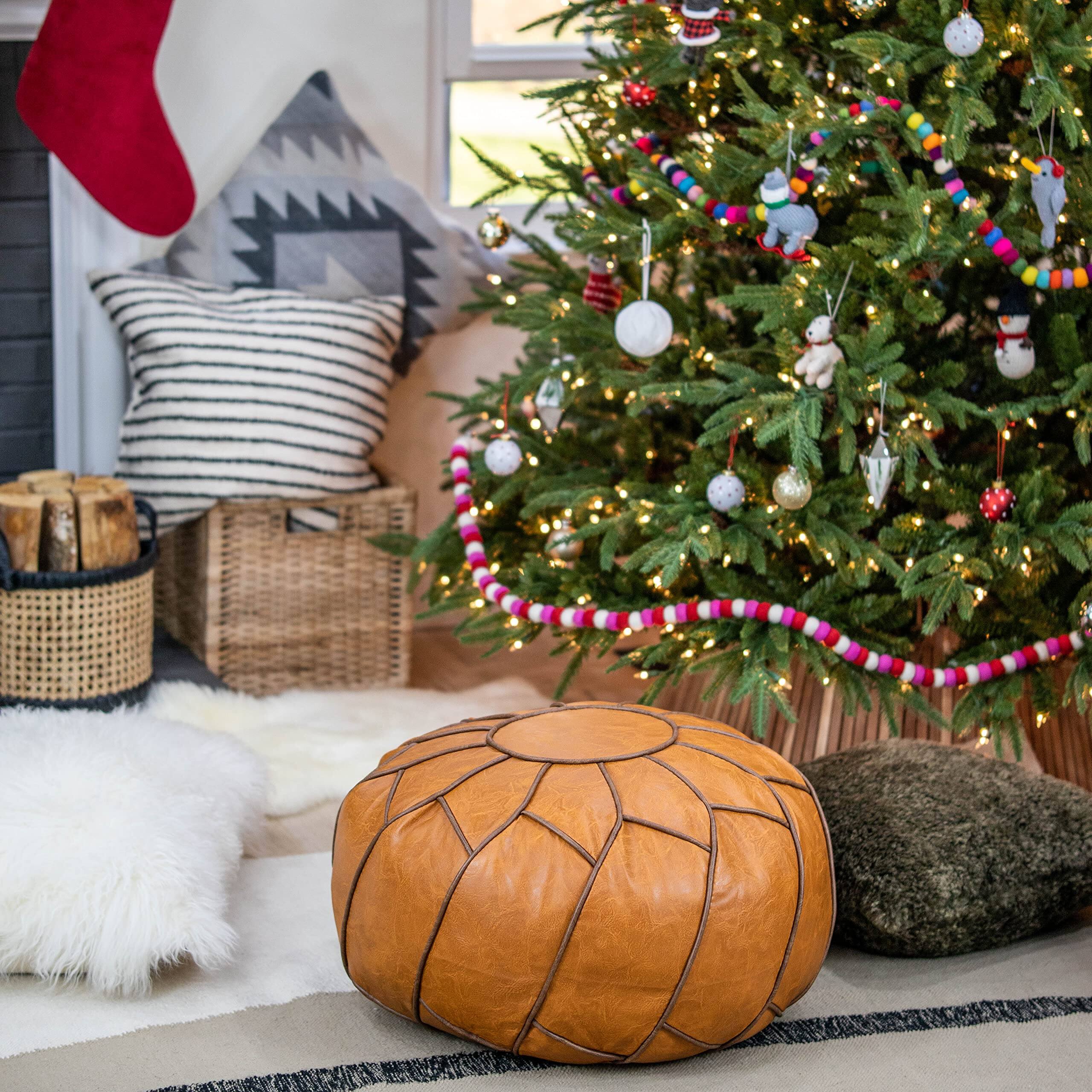 Alt View 3. JETRANSPORT - Pouf Ottoman Pumpkin Color MODERN POUF OTTOMAN:Mid-century vibe Moroccan pouf that meshes perfectly - Mocha Round.