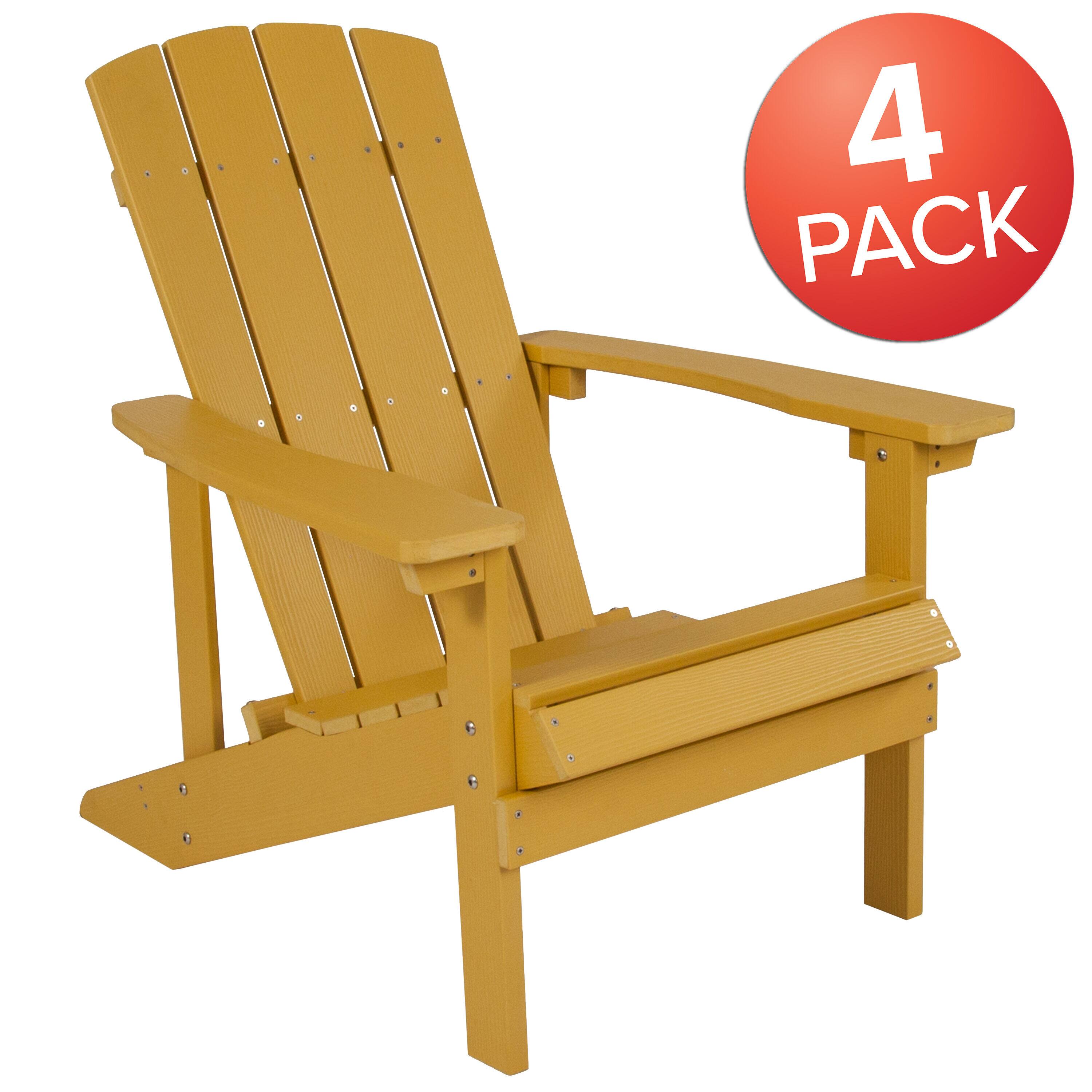 Alt View 1. Emma + Oliver - 4 Pack Outdoor All-Weather Poly Resin Wood Adirondack Chairs - Yellow.