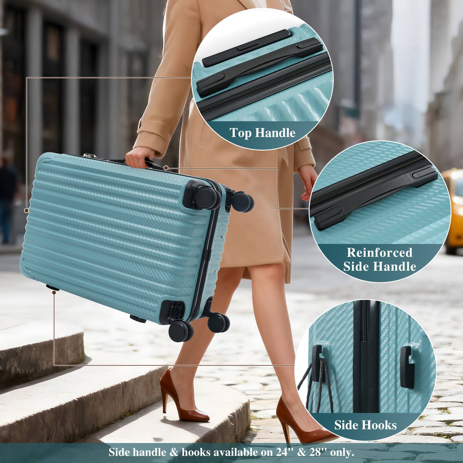 Top Handle  
Reinforced Side Handle  
Side Hooks  

Side handle & hooks available on 24" & 28" only.