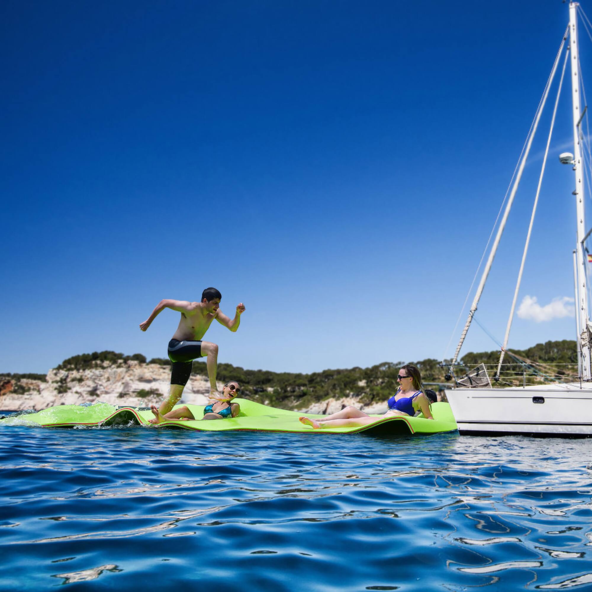 Alt View 3. Costway - Costway 3-Layer Floating Water Pad 12' x 6' Floating Oasis Foam Mat - Green.