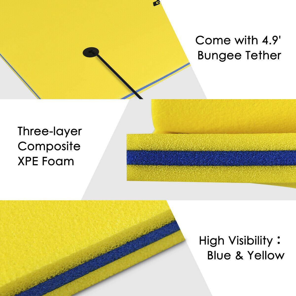 Come with 4.9' Bungee Tether  
Three-layer Composite XPE Foam  
High Visibility: Blue & Yellow
