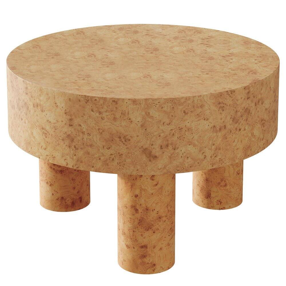 Back. Kadyn - 31.5-Inch Round Coffee Table with Burl Texture & Sturdy Legs, Modern Center Table for Small Spaces - Brown.