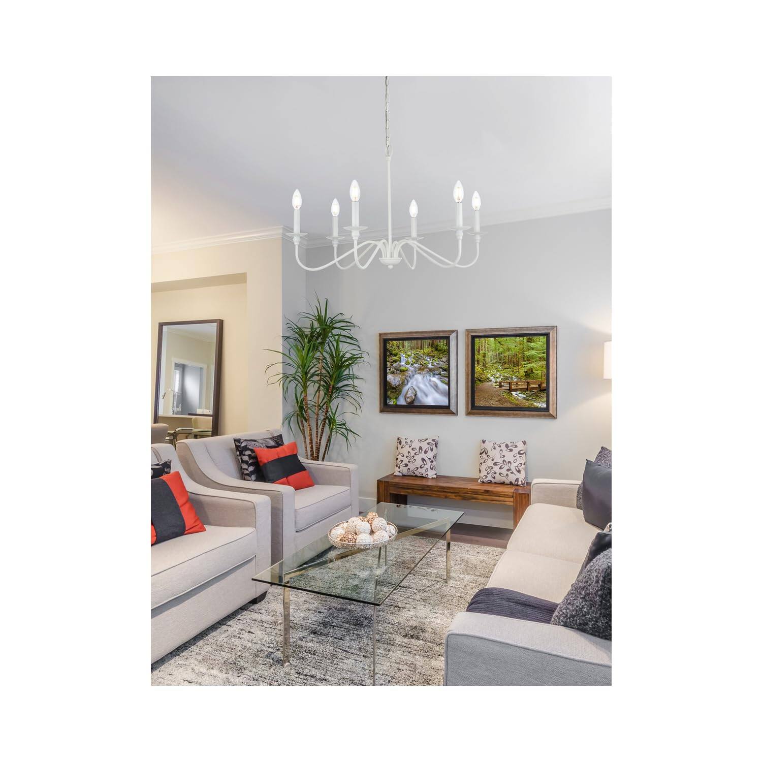 Angle. Living District - Rohan 36 inch chandelier in White - White.