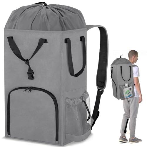 Front. Cozy Serene - Laundry Bag Backpack Extra Large 110l Stand Up Travel Heavy Duty Landry Bags With Shoulder Straps Collapsible And - Grey.