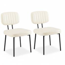 AOITUN - Set of 2 Black Leather Dining Chairs with Metal Legs - Modern Upholstered Kitchen Chairs for Home - White
