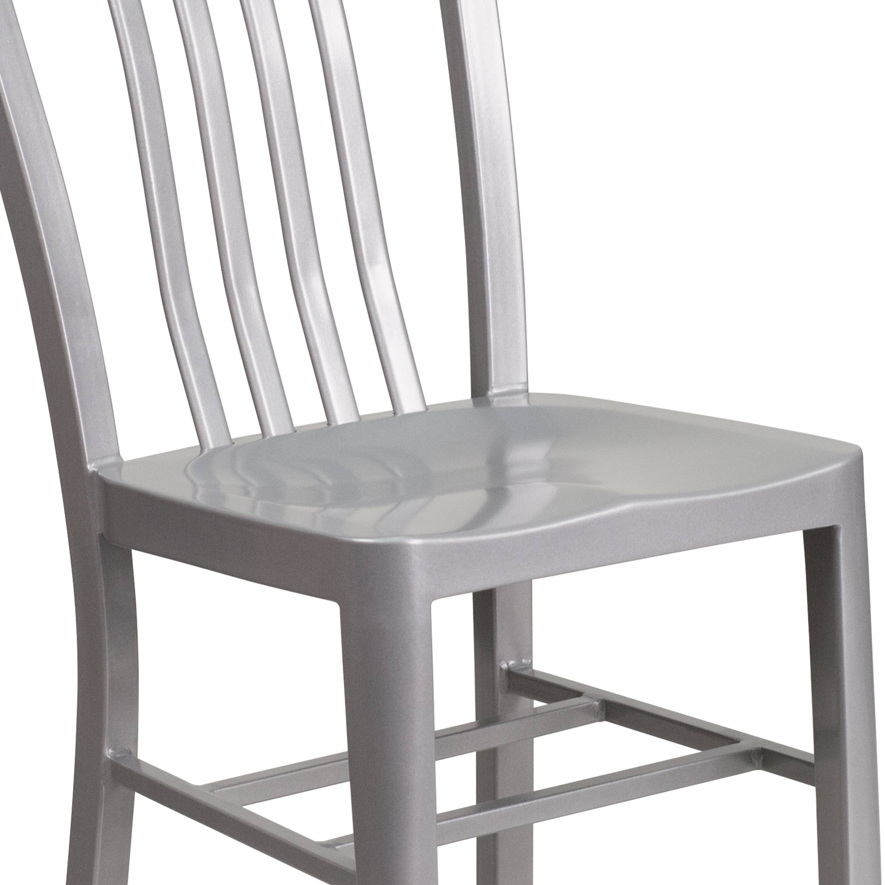 Alt View 9. Emma + Oliver - Commercial Grade Colorful Metal Indoor-Outdoor Chair - Silver.