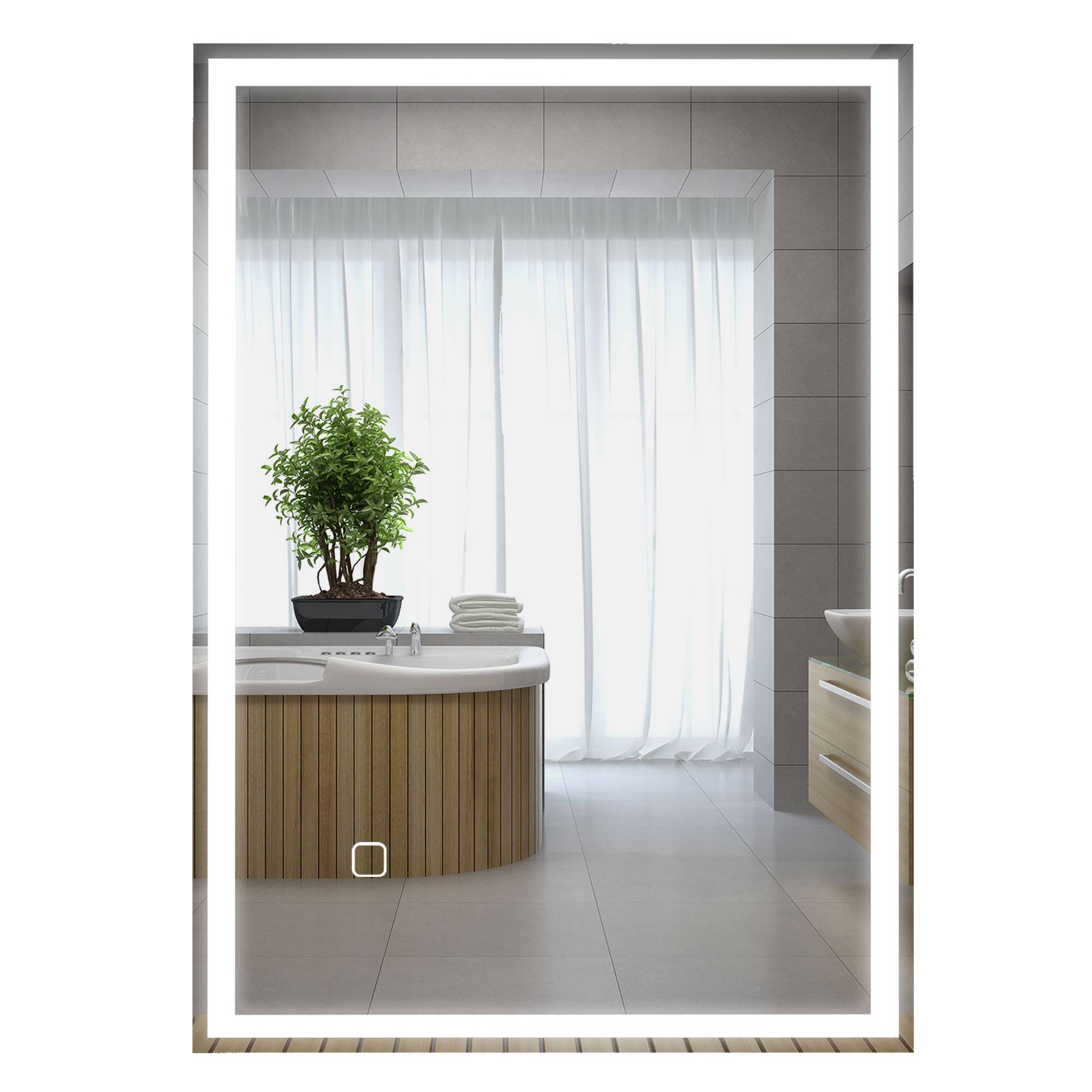 Front. Homcom - 32" x 24" LED Illuminated Bathroom Mirror with Dimmable Memory, Waterproof, Wall Mounted, Horizontal/Vertical Placement - Silver.