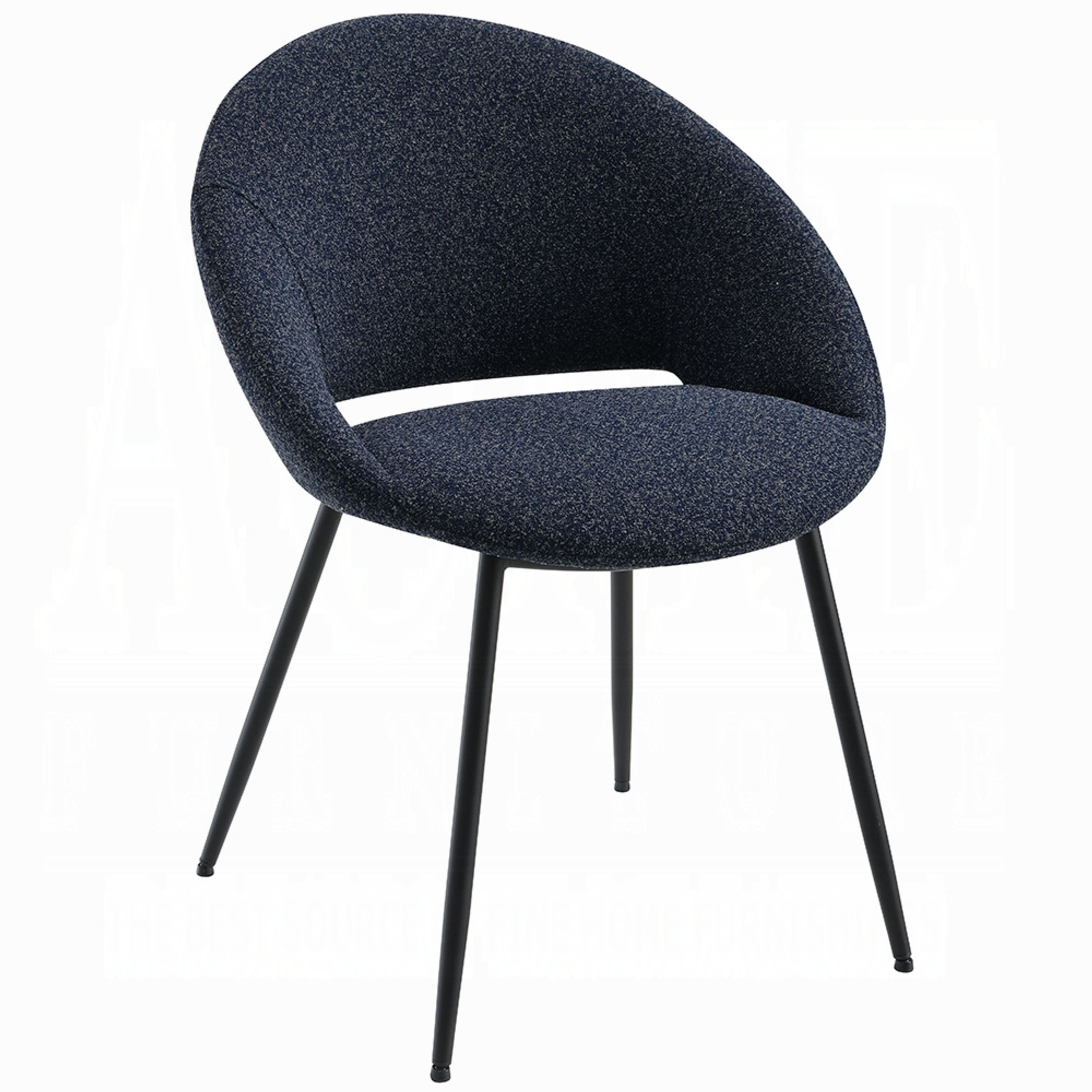 Manhattan Lane - Laus Side Dining Chair Set of 2, Black Boucle, Sleek Black Metal Frame - Black, Black