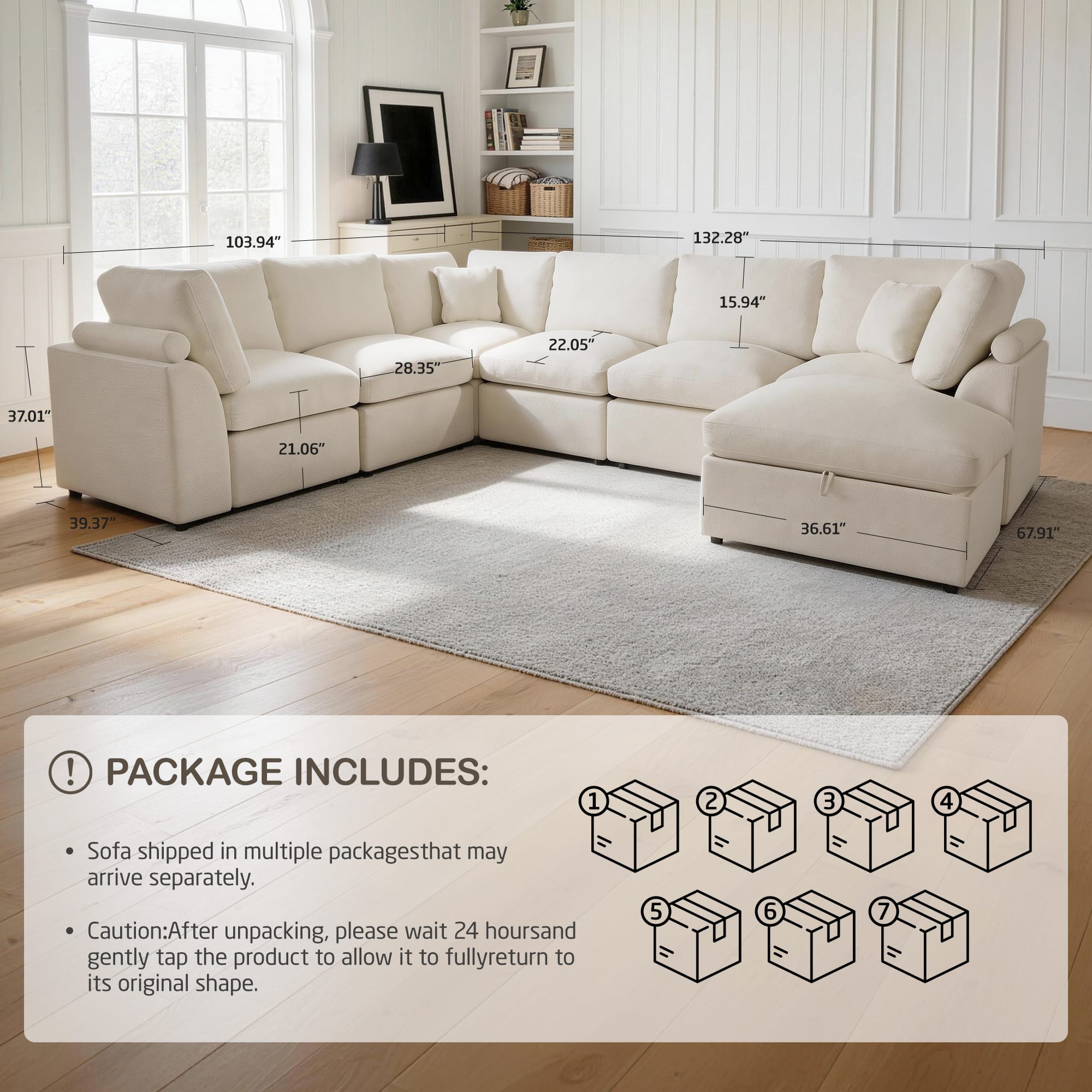 KERDOM 6 7 Seater Oversized Sectional Sofa for Big Family, Fabric