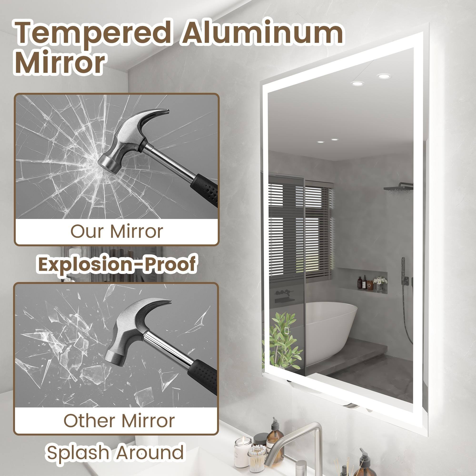 Tempered Aluminum Mirror

Our Mirror  
Explosion-Proof

Other Mirror  
Splash Around