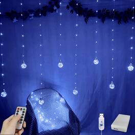 VEGA AUTOMOTIVE - Wishing Ball Curtain Lights 200 Window String With Remote Usb Twinkle Globe Fairy For Wedding Party Bedroom - Blue