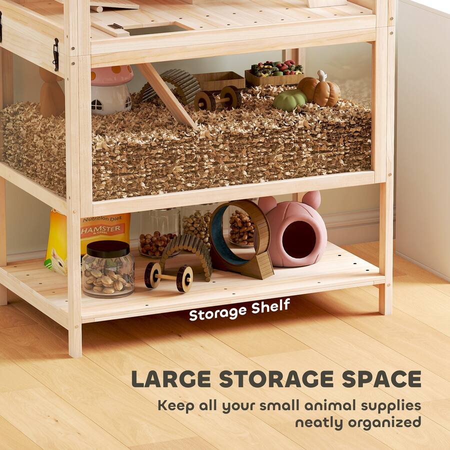 Pawhut Wooden Hamster Cage with Detachable Lower Floor, Storage Shelf ...