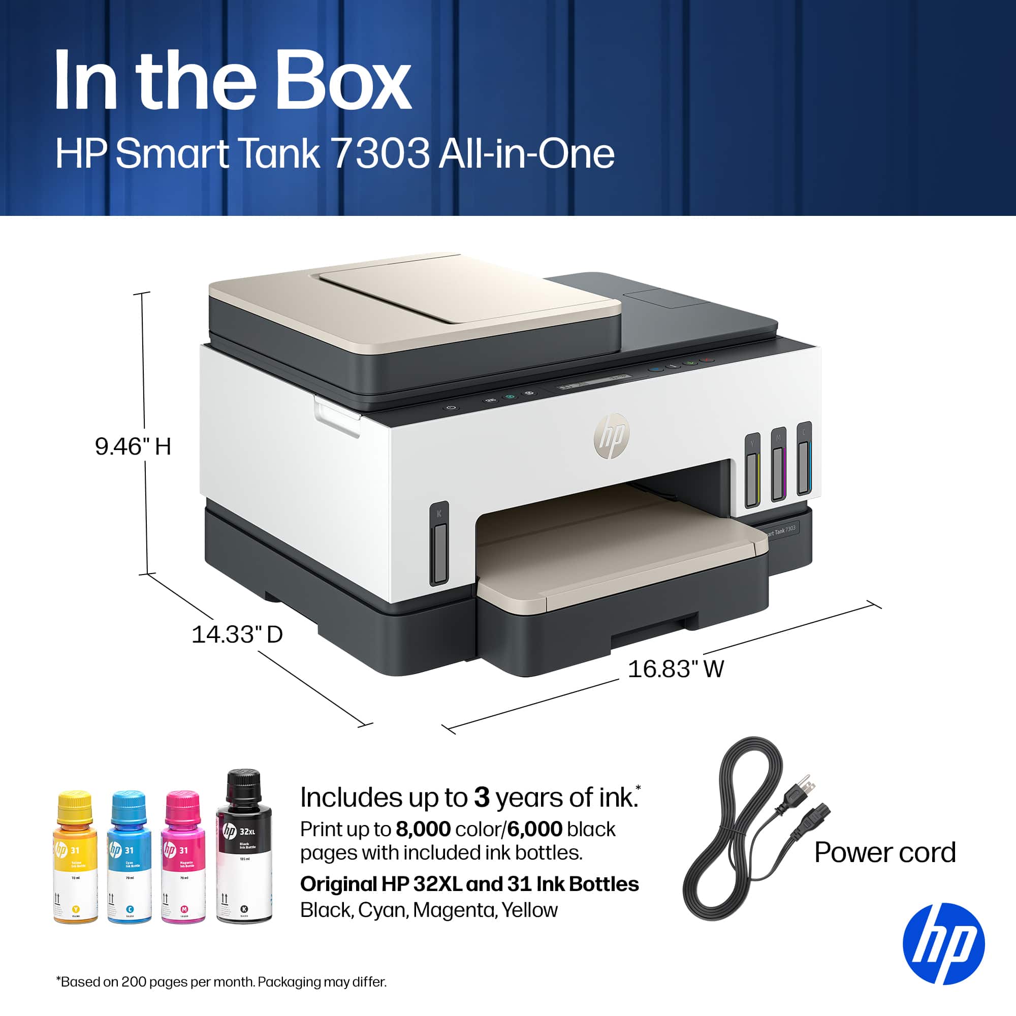 HP Smart Tank 7303 Wireless All in One AI Enabled Cartridge Free