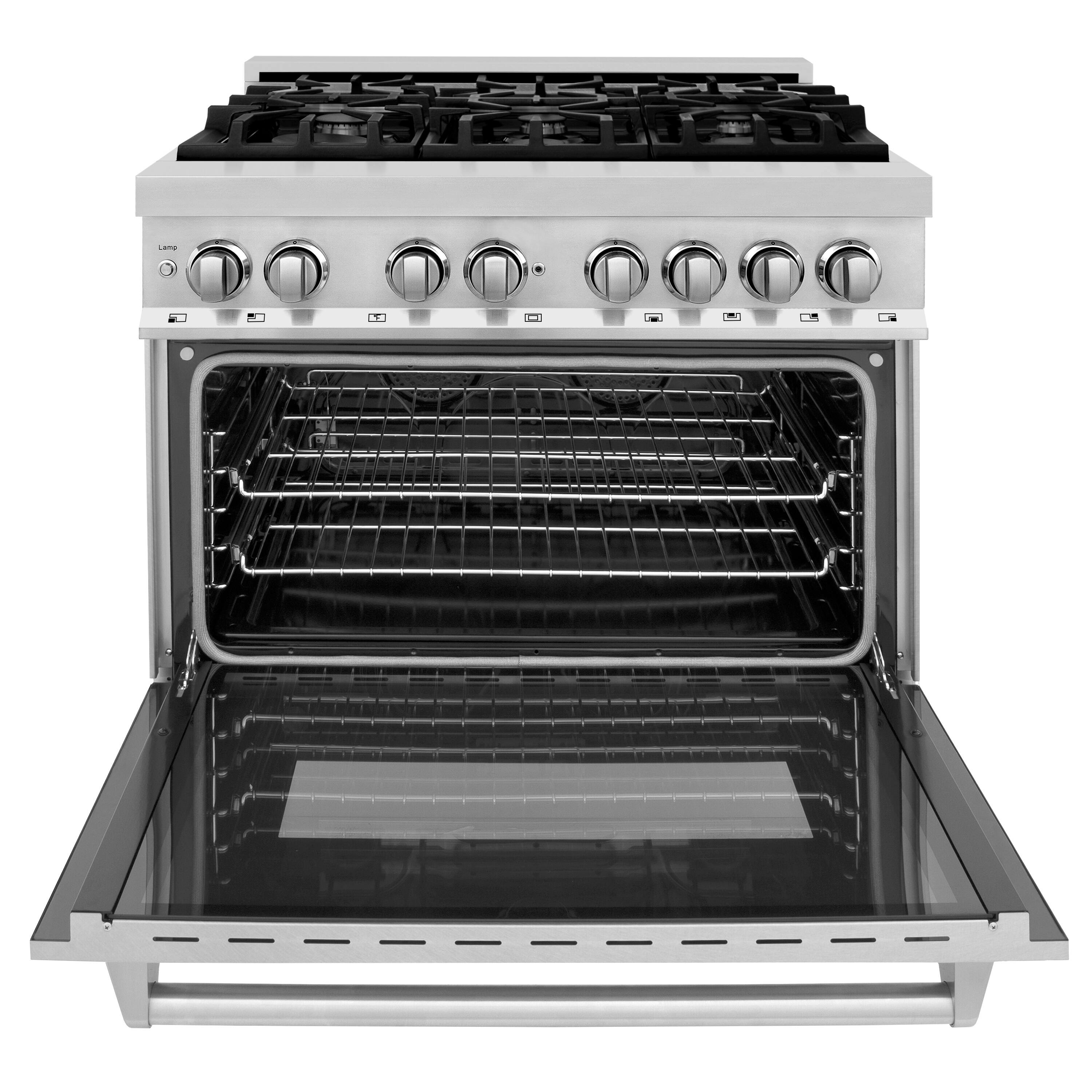 Angle. ZLINE - 36 in. 4.6 cu. ft. Freestanding Legacy Dual Fuel Range with 6 Burners in Stainless Steel w/ Satin Stainless Steel Door - Stainless Steel.