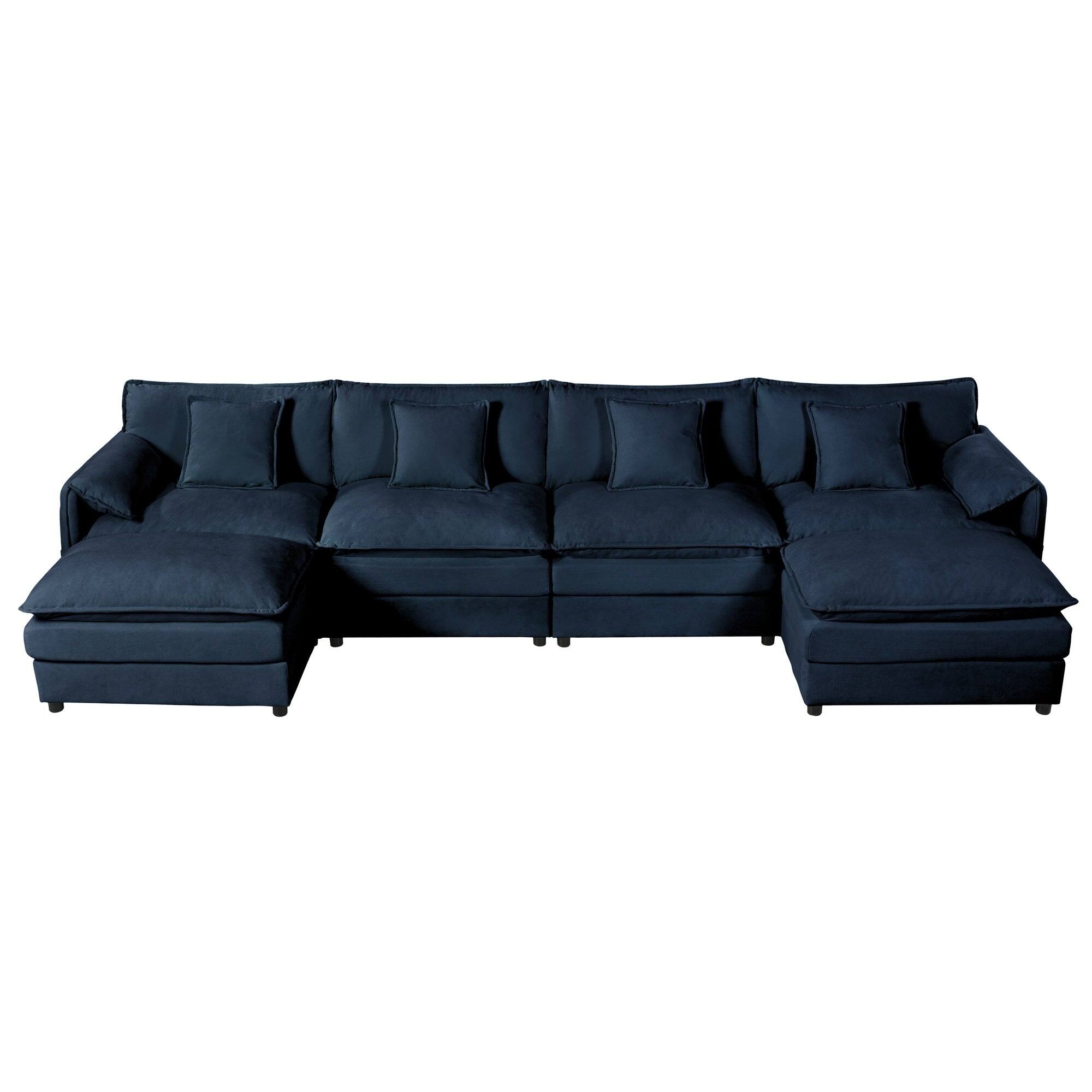 Alt View 1. Boyel Living - Modern Minimalist Blue Chenille Sofa with Side Storage Pockets 6-Seat - Blue.