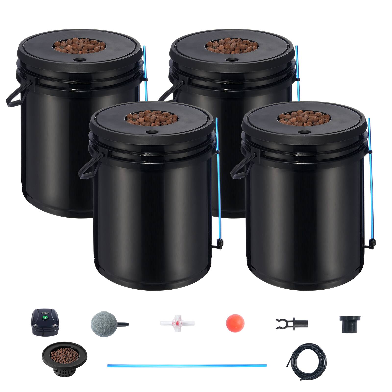 Alt View 5. VEVOR - DWC Hydroponic System, 5 Gallon 4 Buckets, Deep Water Culture Growing Bucket, Hydroponics Grow Kit with Pump - Black.