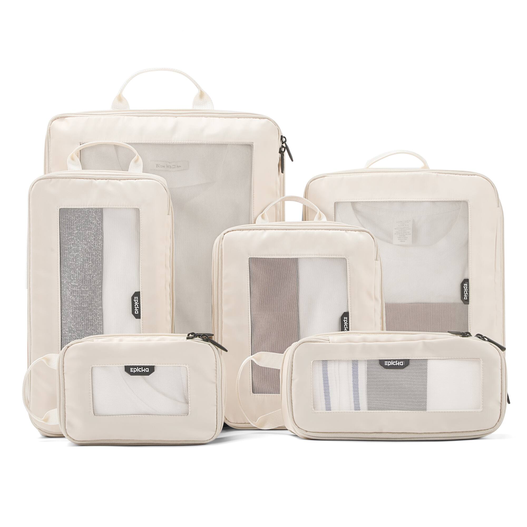Epicka - TripCozy Compression Packing Cubes - 6 Set Durable Travel organizer Bags with Mesh Top for Carry on - Beige