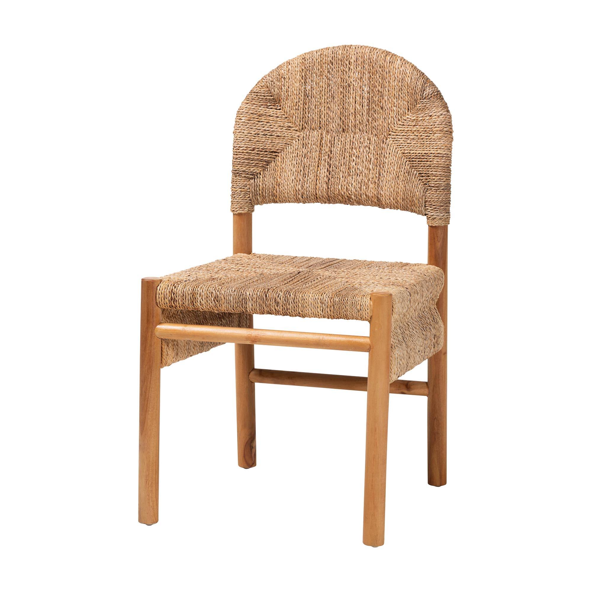 Front. bali & pari - Cavo Handwoven Seagrass Dining Chair - Natural Fiber Wicker Side Chair with Mahogany Wood Frame - Honey/Natural Brown.