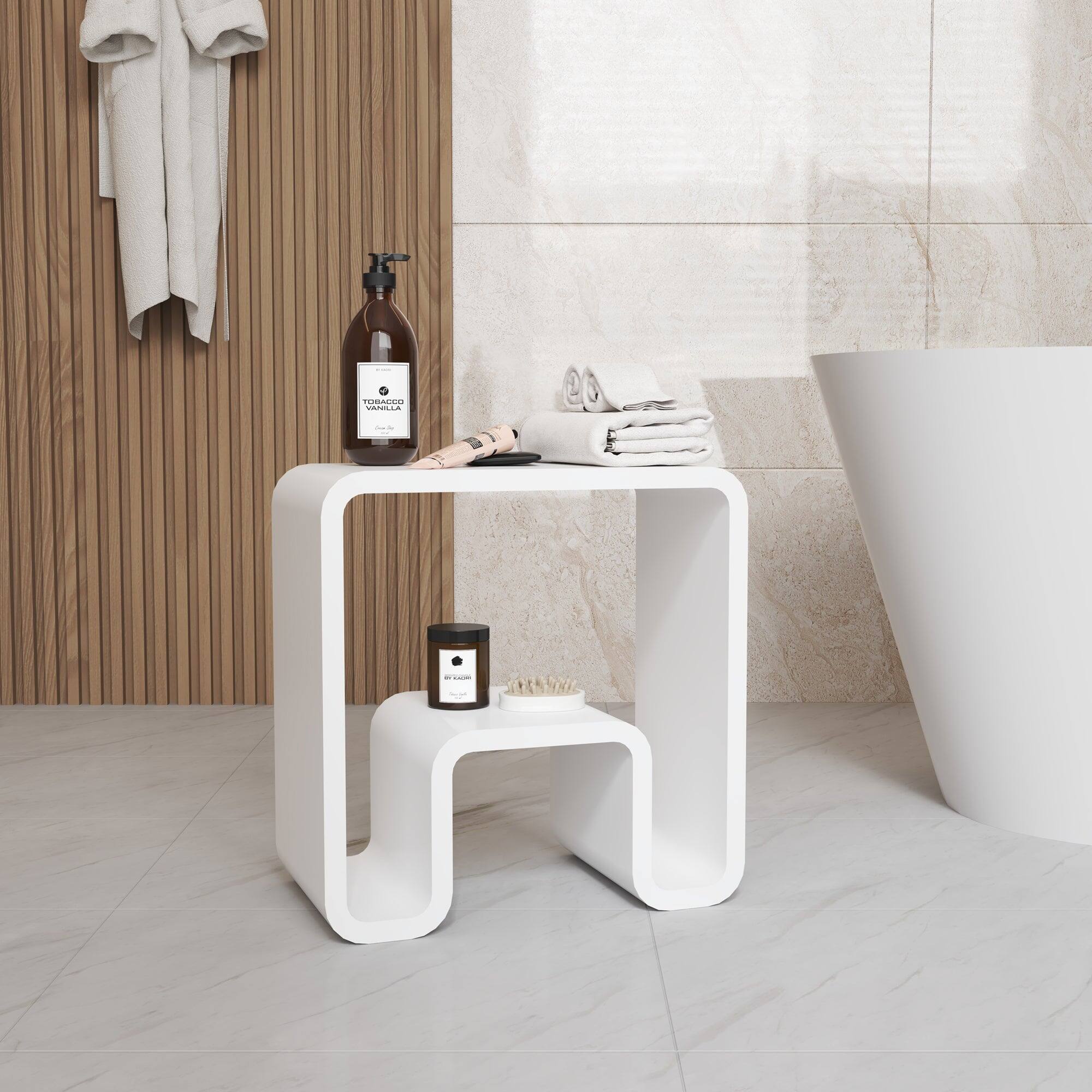 Alt View 2. Boyel Living - 9.06 in. W Freestanding Solid Surface Shower Seat in Matte White with Storage - Matte White.