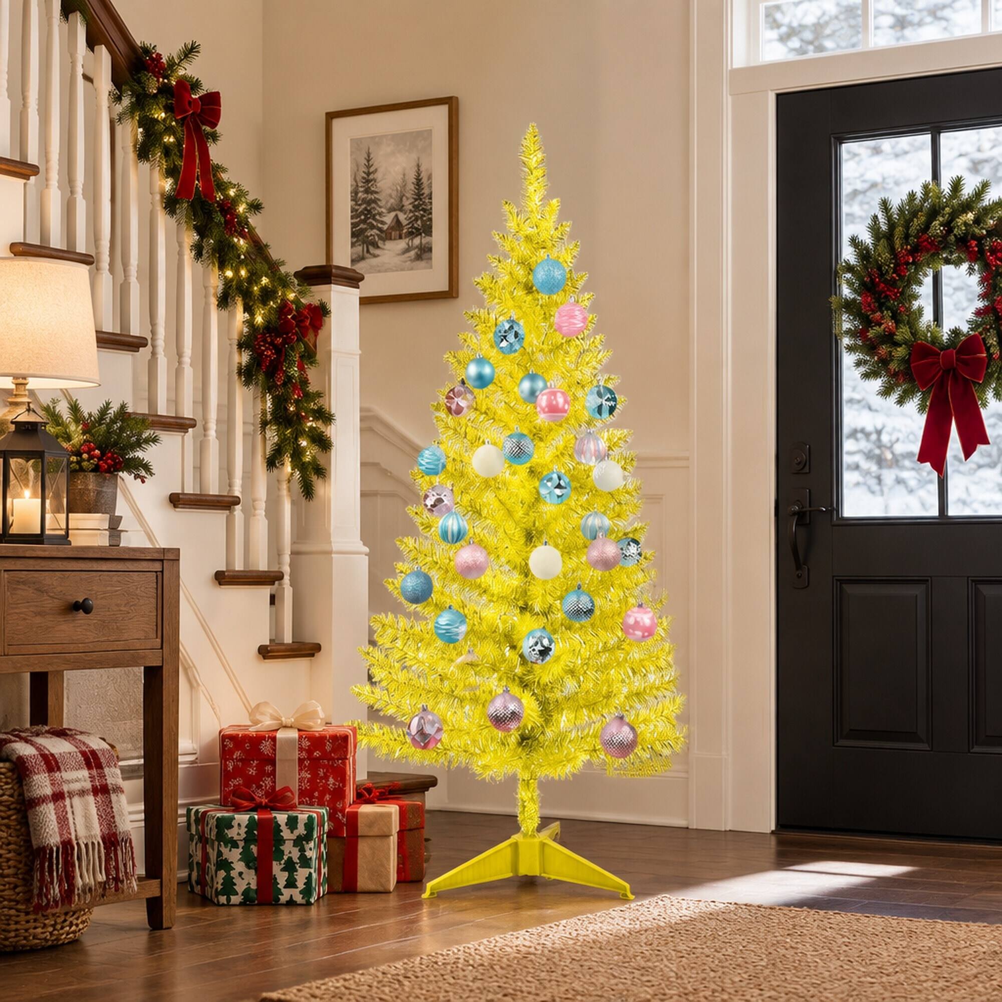 Alt View 1. RYHNUYNE - 4FT Pre-Lit Gold Christmas Tree With 50 Lights and 122 PVC Tips, for Tabletop and Small Spaces - Gold.