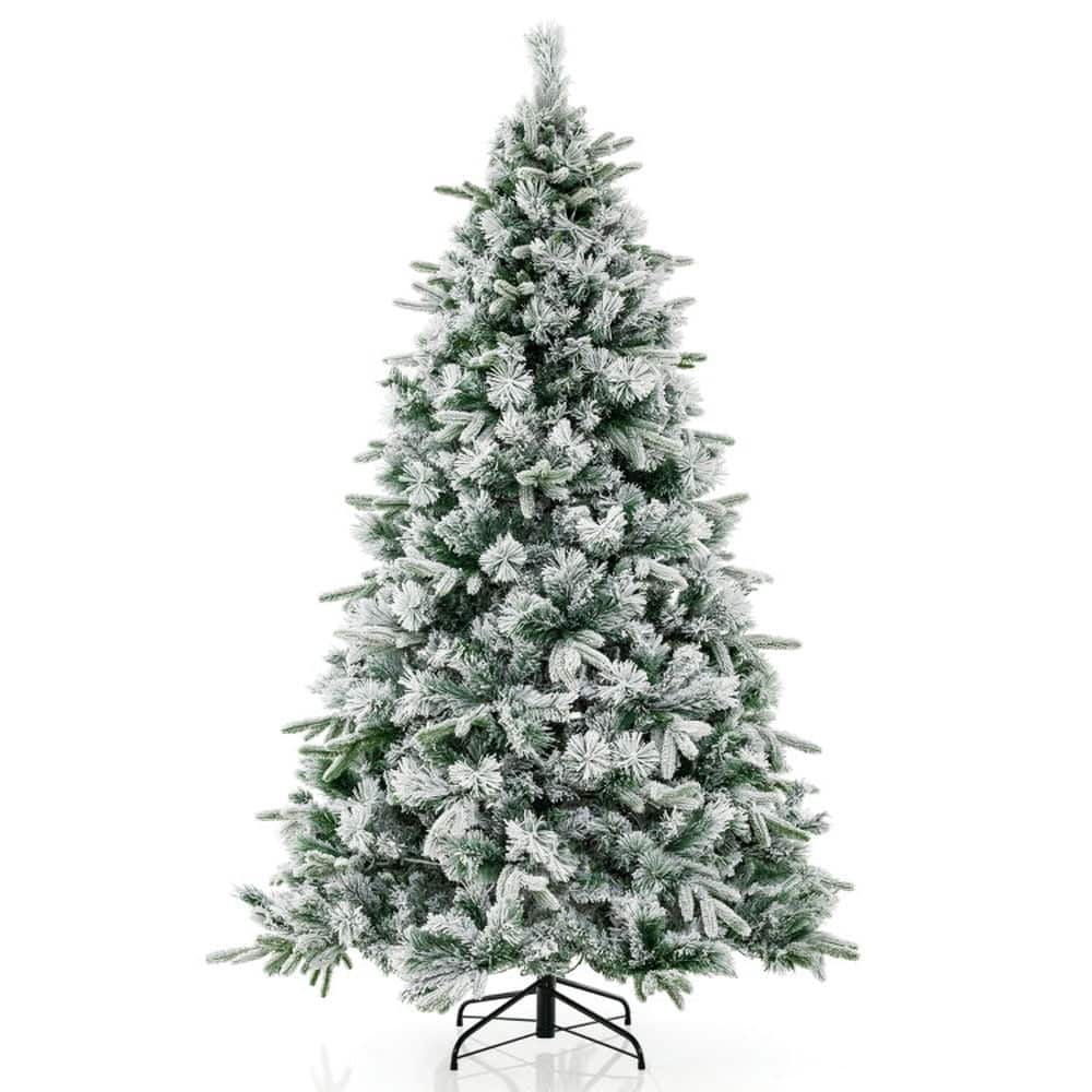 Kadyn - Home Party Christmas Tree Decorations,6/7.5/9 Feet Pre-Lit Artificial Christmas Tree Snow Flocked Hinged-9 FT - White
