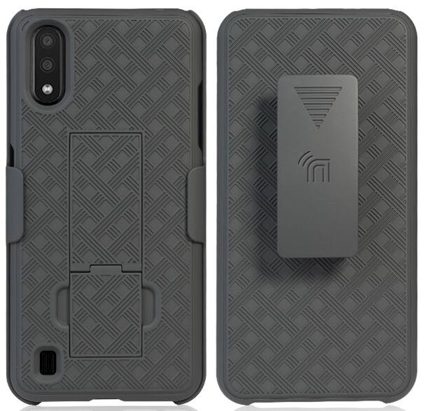 Alt View 2. Nakedcellphone - Case with Stand and Belt Clip Holster for Samsung Galaxy A01 - Black.