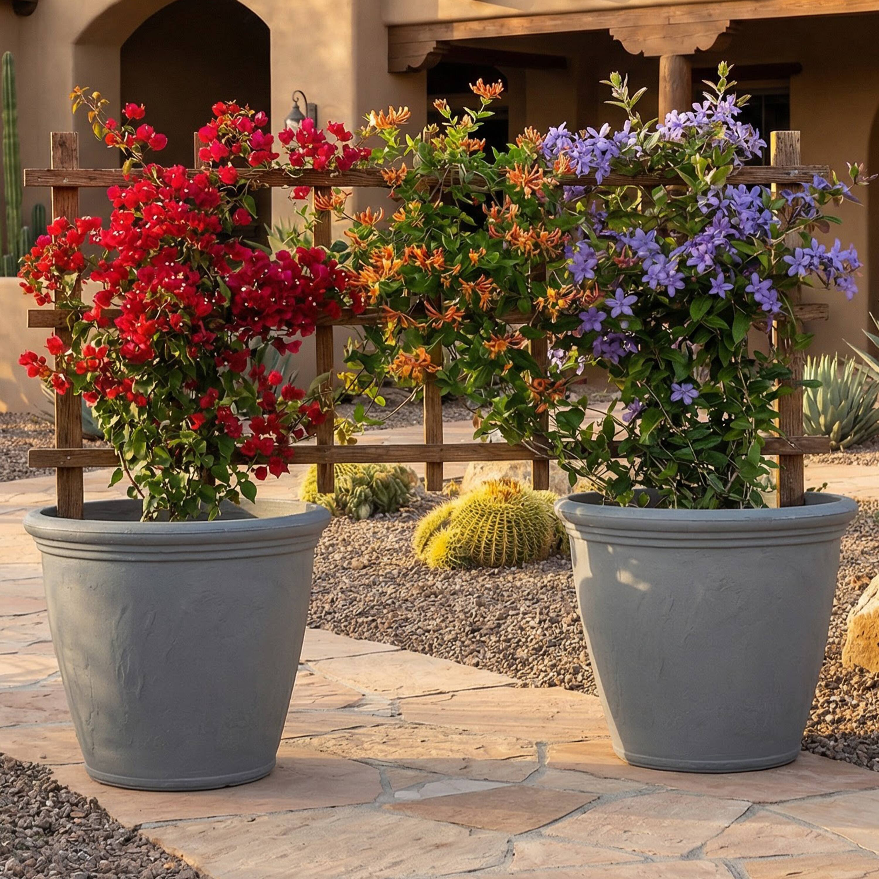 Alt View 9. Sunnydaze - 20 in Anjelica Dual-Wall Polyresin Planter - Set of 2 - Light Gray.