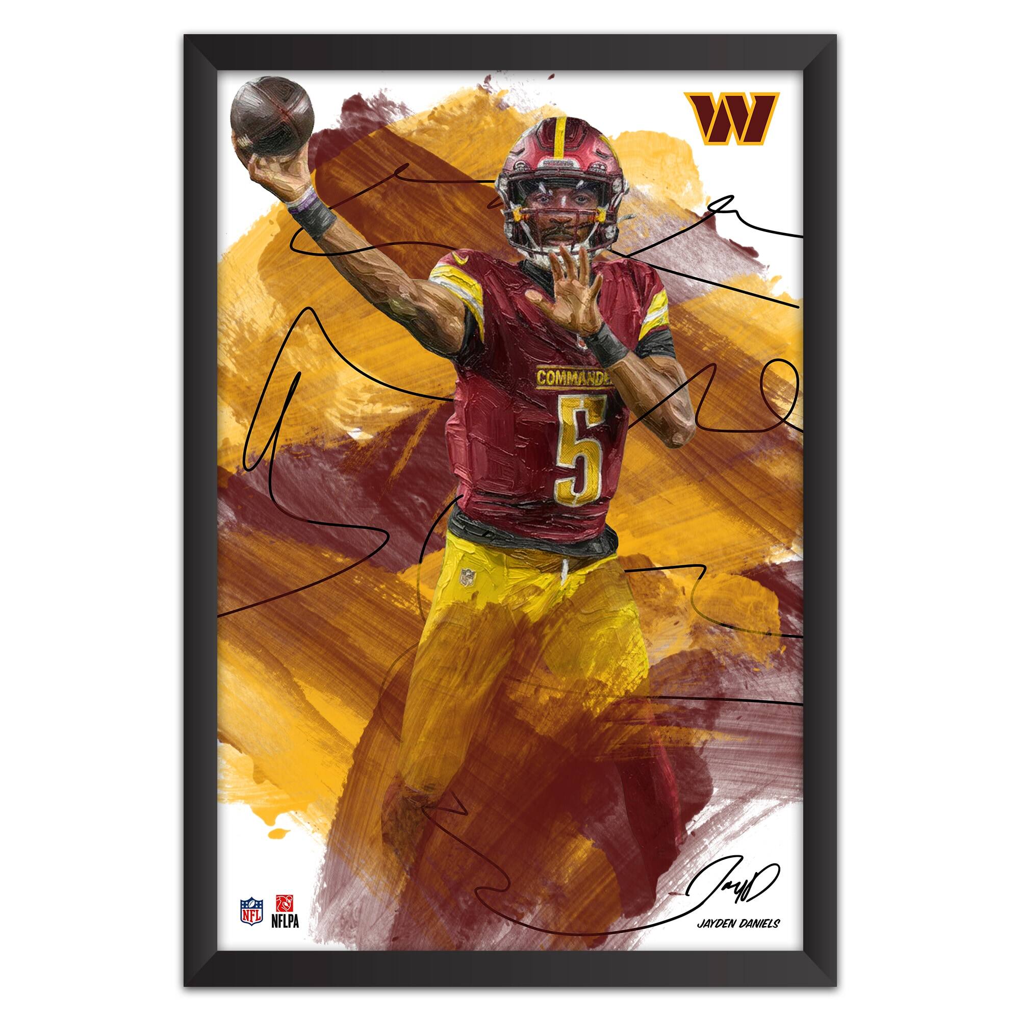 Jayden Daniels Washington Commanders 27" x 39" Brush Stroke Player Framed Art Print