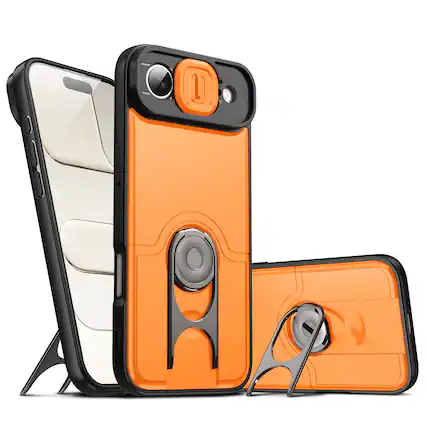 Front. Dteck - Rugged Case for Apple iPhone Air with Slide Camera Cover & Adjustable Kickstand,Soft TPU+Hard PC Dual-Layer Cover - Orange.