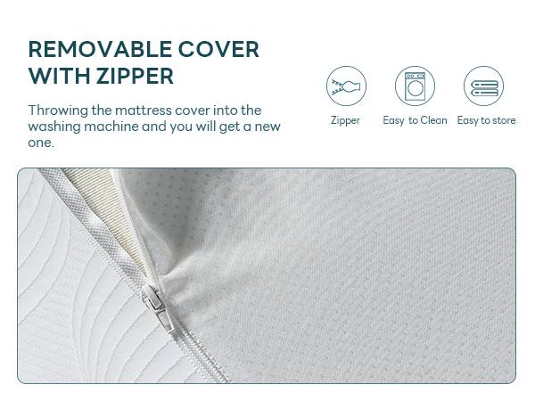REMOVABLE COVER WITH ZIPPER

Throwing the mattress cover into the washing machine and you will get a new one.

Zipper  
Easy to Clean  
Easy to store