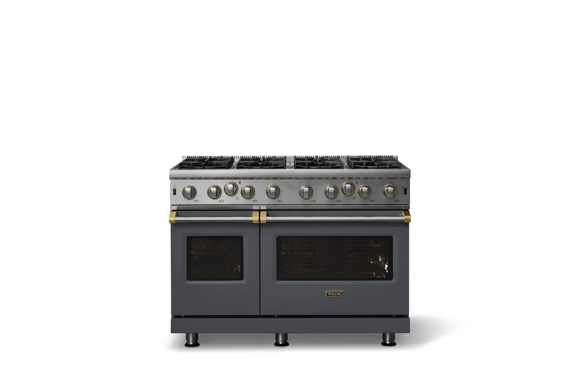 Alt View 1. Viking - Pro 5 Series 6.1 Cu. Ft. Freestanding Open 8 Burner Gas Convection Range - Cast Black w. Brushed Brass - Cast Black.