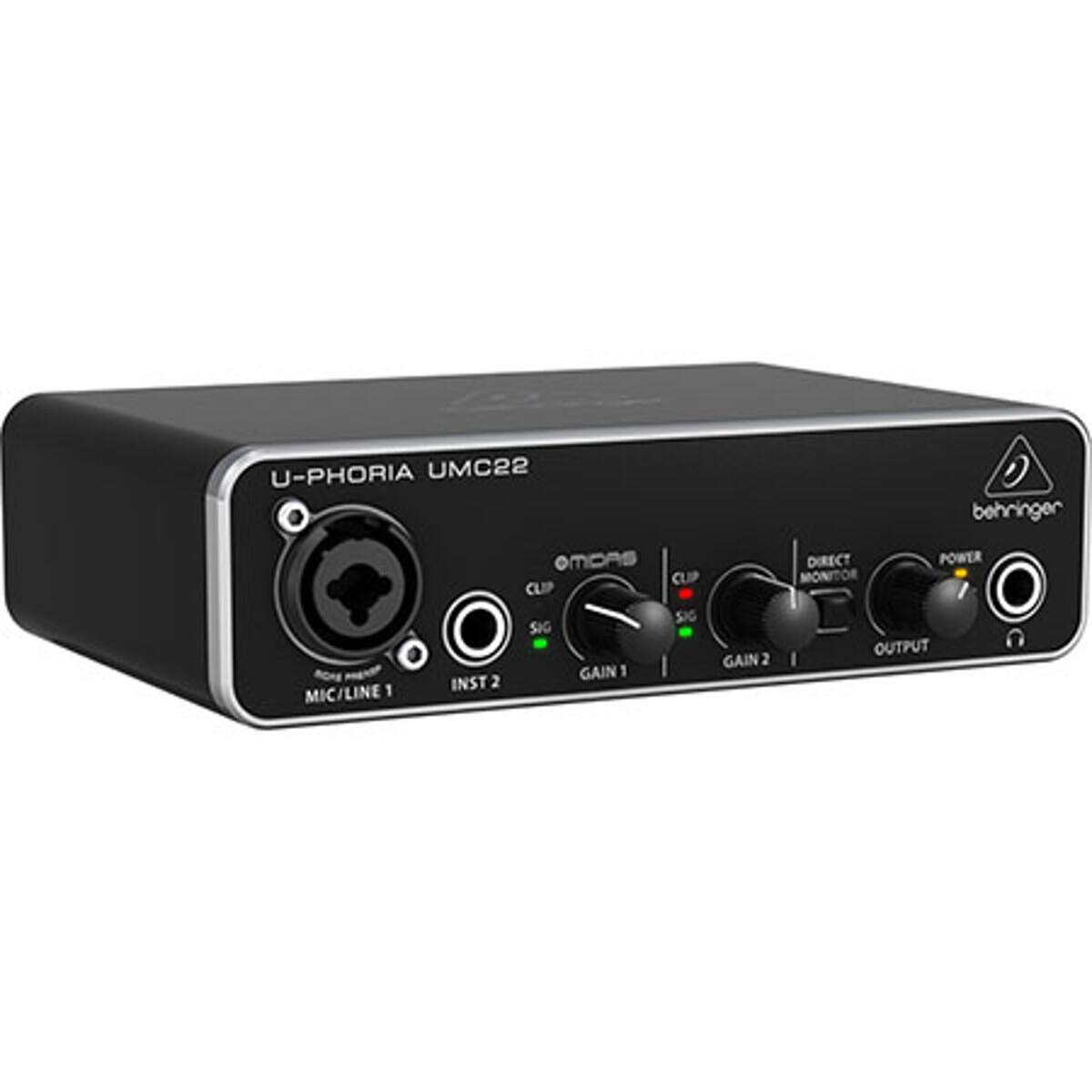 U-PHORIA UMC22  
behringer  
MIC/LINE 1  
INST 2  
CLIP  
SIG  
GAIN 1  
GAIN 2  
DIRECT  
MONITOR OUTPUT  
POWER