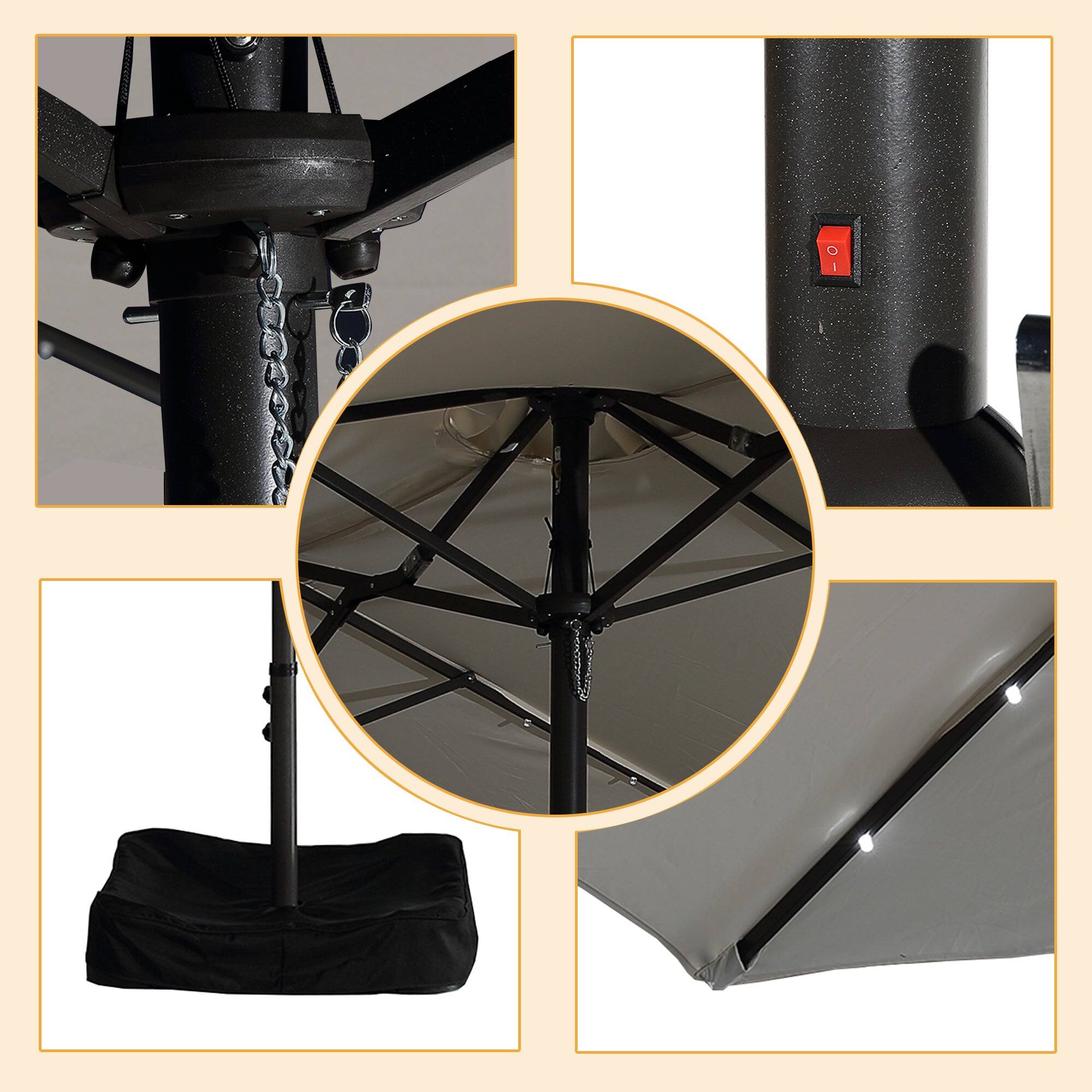 Alt View 8. Boyel Living - 15 FT Extra Large Double Sided Patio Umbrella with Base and Solar LED - Beige.