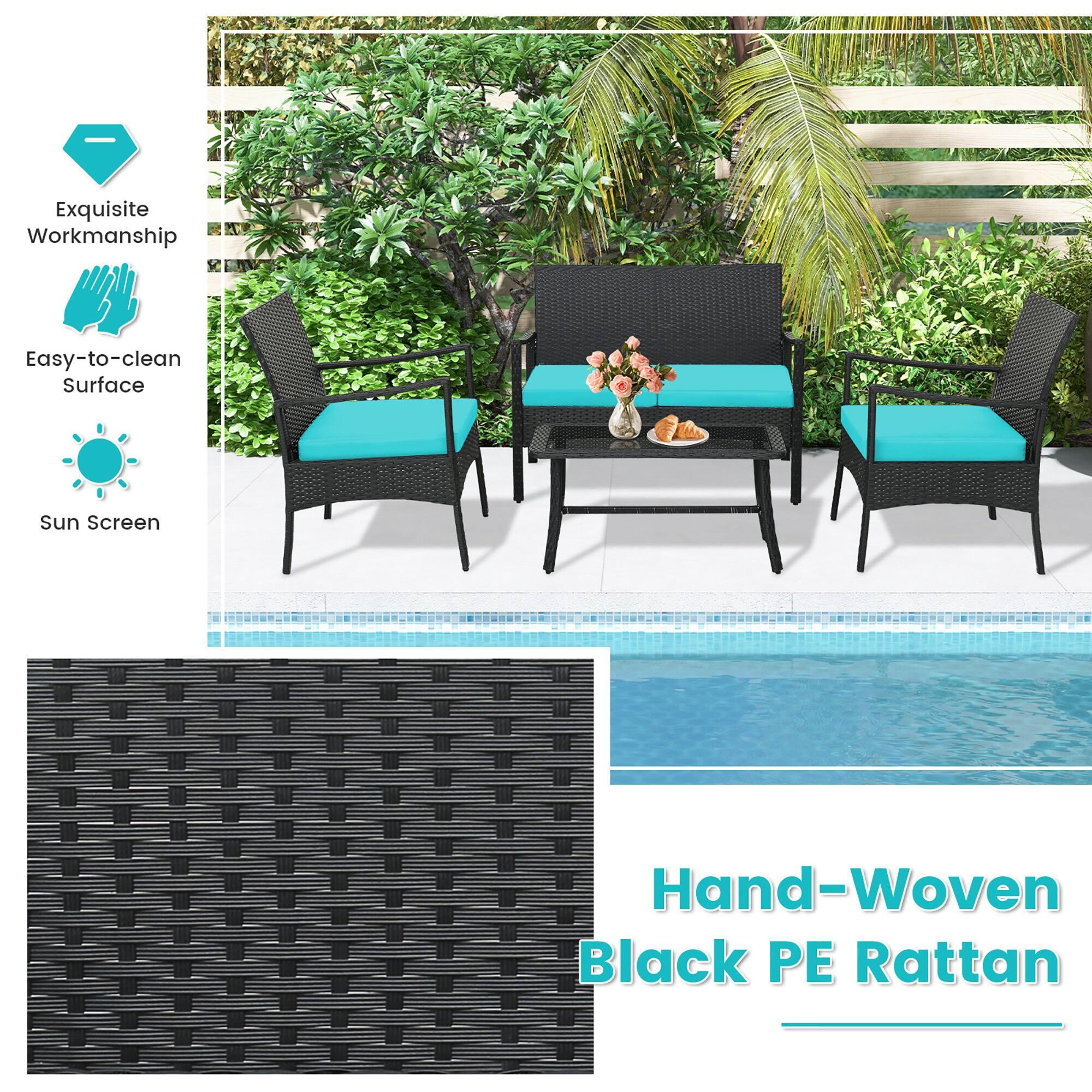 Exquisite Workmanship, Easy-to-clean Surface, Sun Screen, Hand-Woven Black PE Rattan