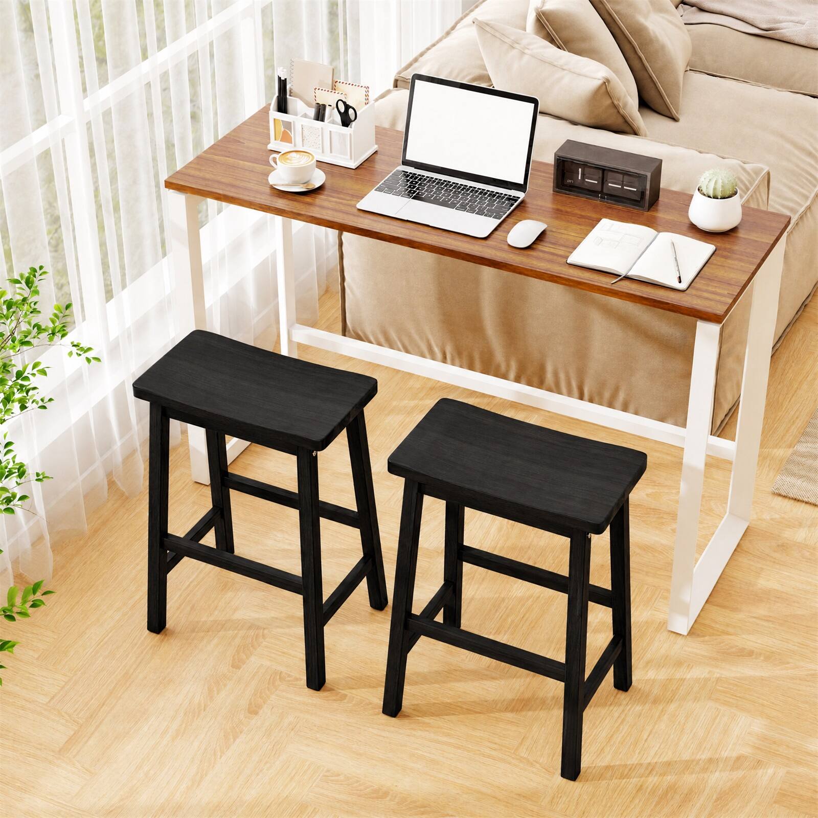Alt View 3. Gymax - Gymax Saddle-Seat Counter Height Stools Set of 2 Backless Barstools w/ Curved Seat Black - Black.