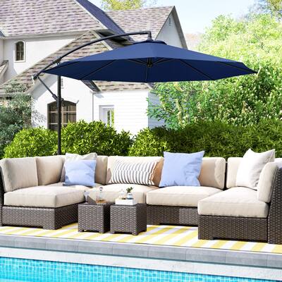 blue offset patio umbrella Shintenchi with Easy Tilt Adjustment,Crank and Cross Base, Outdoor Cantilever Hanging Umbrella, Sunshade Free Standing Canopy, Navy : Patio, Lawn & Garden Sit comfortably under the sun with these Navy Blue 10 Ft Patio Offset Cantilever Umbrellas GDY 10-ft Steel Blue Slide-tilt