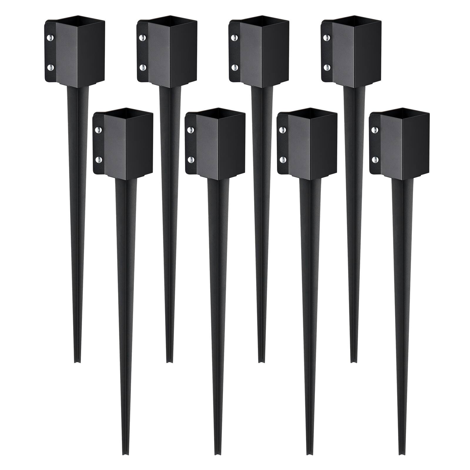 Front. VEVOR - Fence Post Anchor Ground Spike, 8 Pack 36 x 4 x 4 Inches Outer Diameter (Inner Diameter 3.5 x3.5 Inches) - Black.